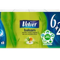Velvet Balsam Chusteczki higieniczne 4-wartstwowe z ekstraktem z aloesu i nagietka, 8 x 10 szt.