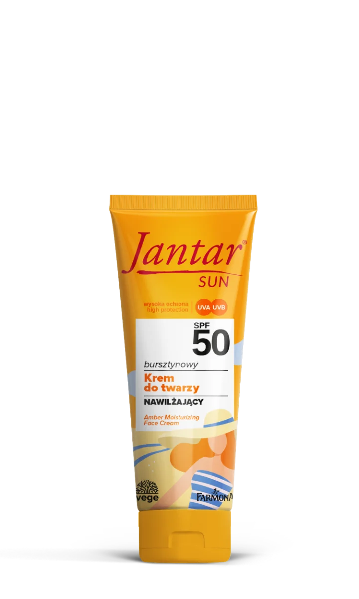 Farmona Jantar Sun bursztynowy nawilżający krem do twarzy z hydrolatem z neroli SPF 50, 50 ml. Data ważności 31-03-2025