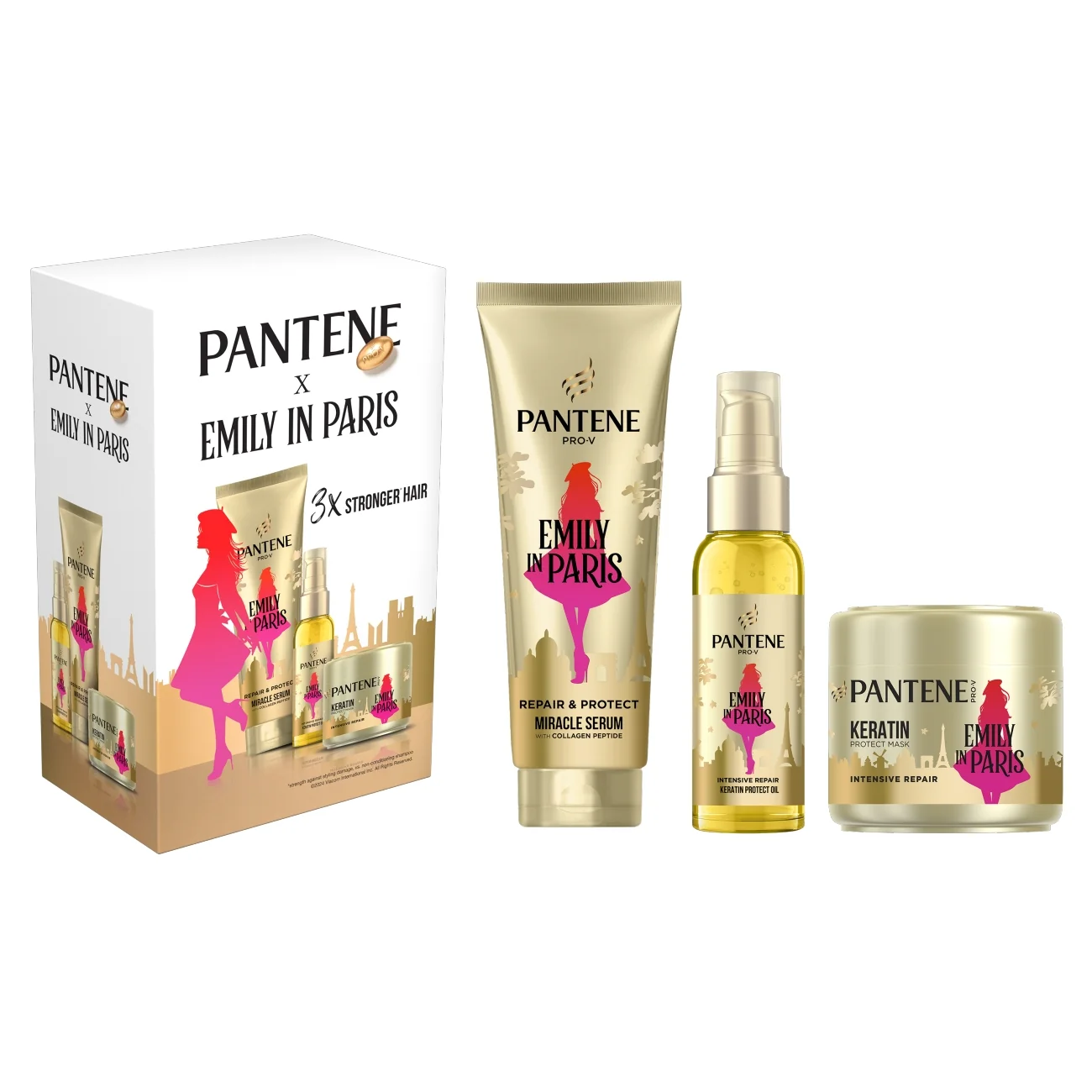 Pantene x Emily in Paris serum, 200 ml +  olejek, 100 ml + maska do włosów, 300 ml