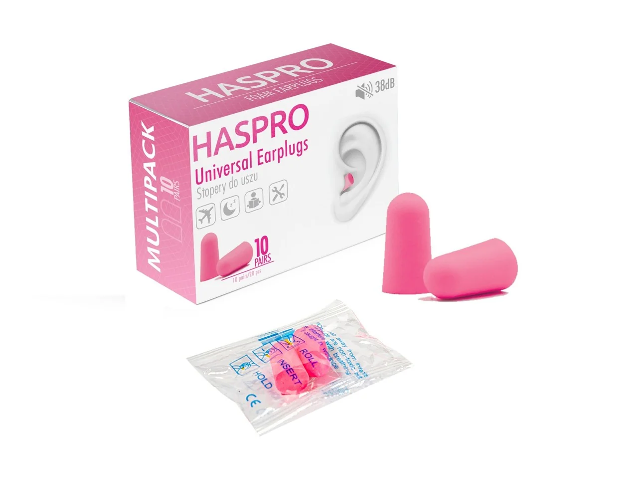 Haspro Multi10 stopery do uszu, kolor różowy, 10 par