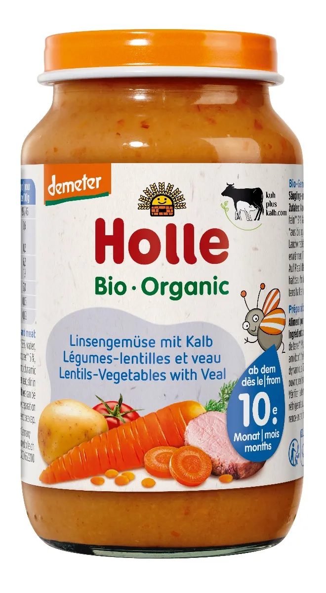 Holle danie dla niemowląt soczewica-warzywa z cielęciną dla dzieci powyżej 6. miesiąca życia, 220 g