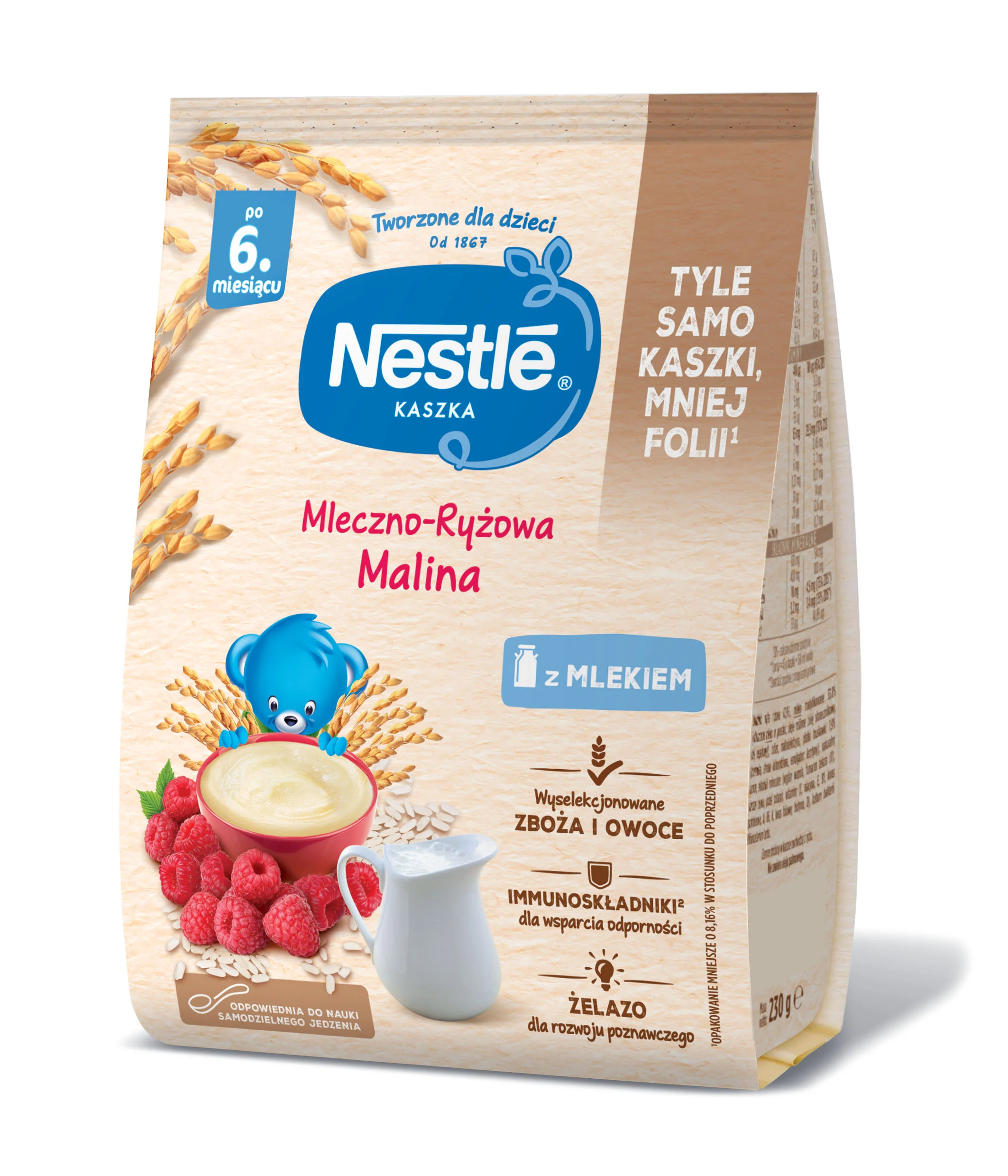 Nestlé kaszka mleczno-ryżowa malina ρo 6. miesiącu, 230 g