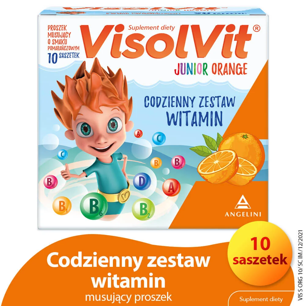 VisolVit Junior proszek musujący o smaku pomarańczowym, 10 saszetek