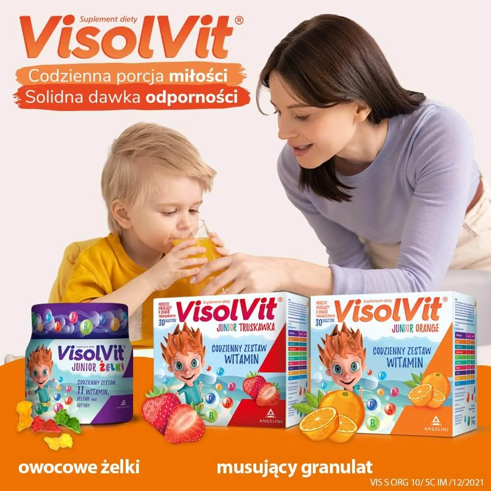 VisolVit Junior proszek musujący o smaku pomarańczowym, 10 saszetek