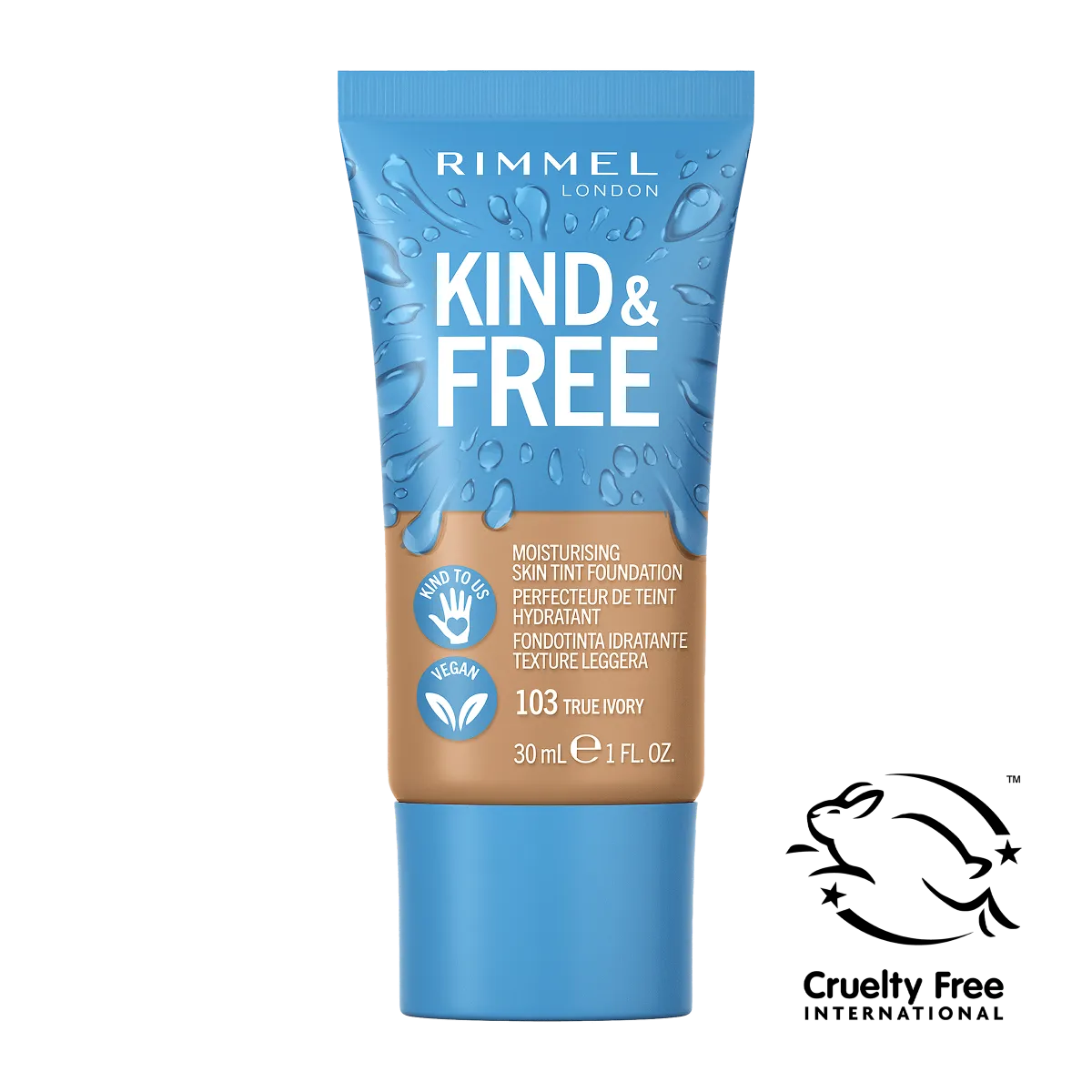 Rimmel Kind & Free wegański podkład nawilżający, 103 True Ivory, 30 ml 