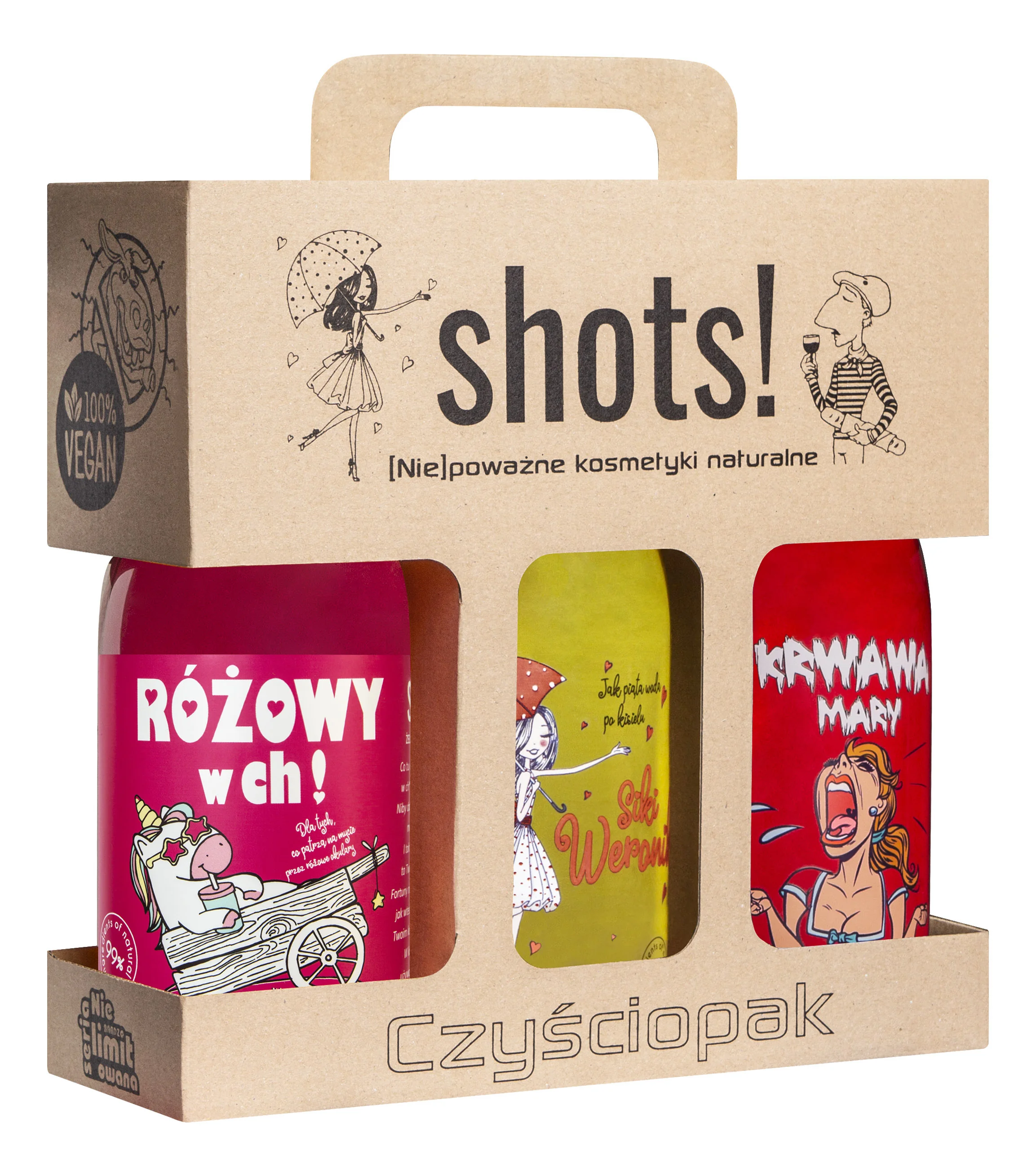 LaQ Shots! Czyściopak Damski żele pod prysznic Różowy w CH!, Siki Weroniki, Krwawa Mary 3 x 500 ml