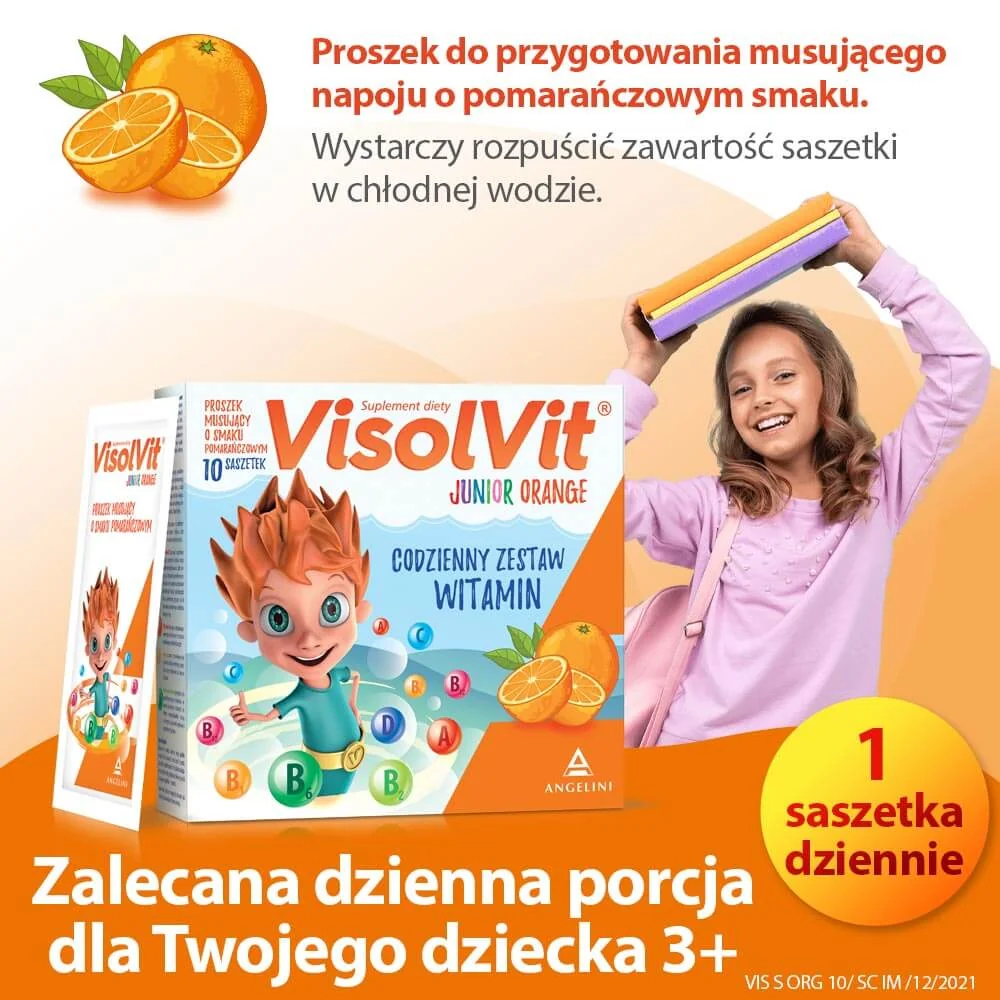 VisolVit Junior proszek musujący o smaku pomarańczowym, 10 saszetek