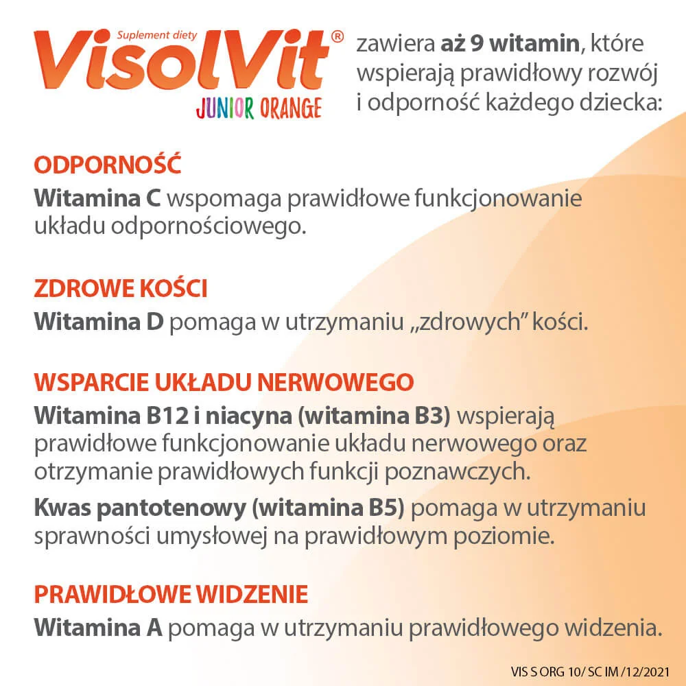 VisolVit Junior proszek musujący o smaku pomarańczowym, 10 saszetek