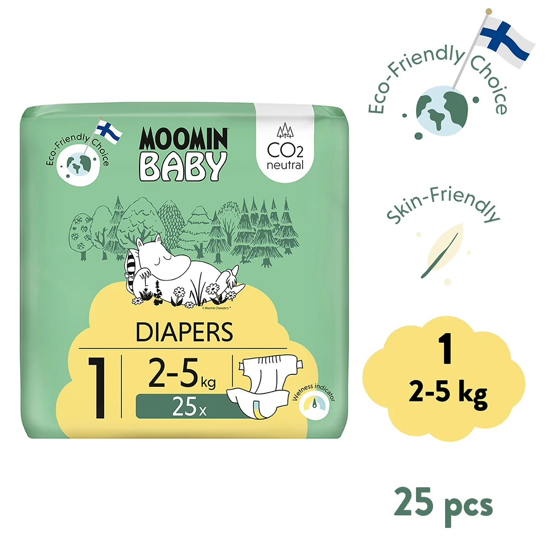 Moomin Baby, pieluszki 1 Newborbn,  2-5 kg, 25 szt