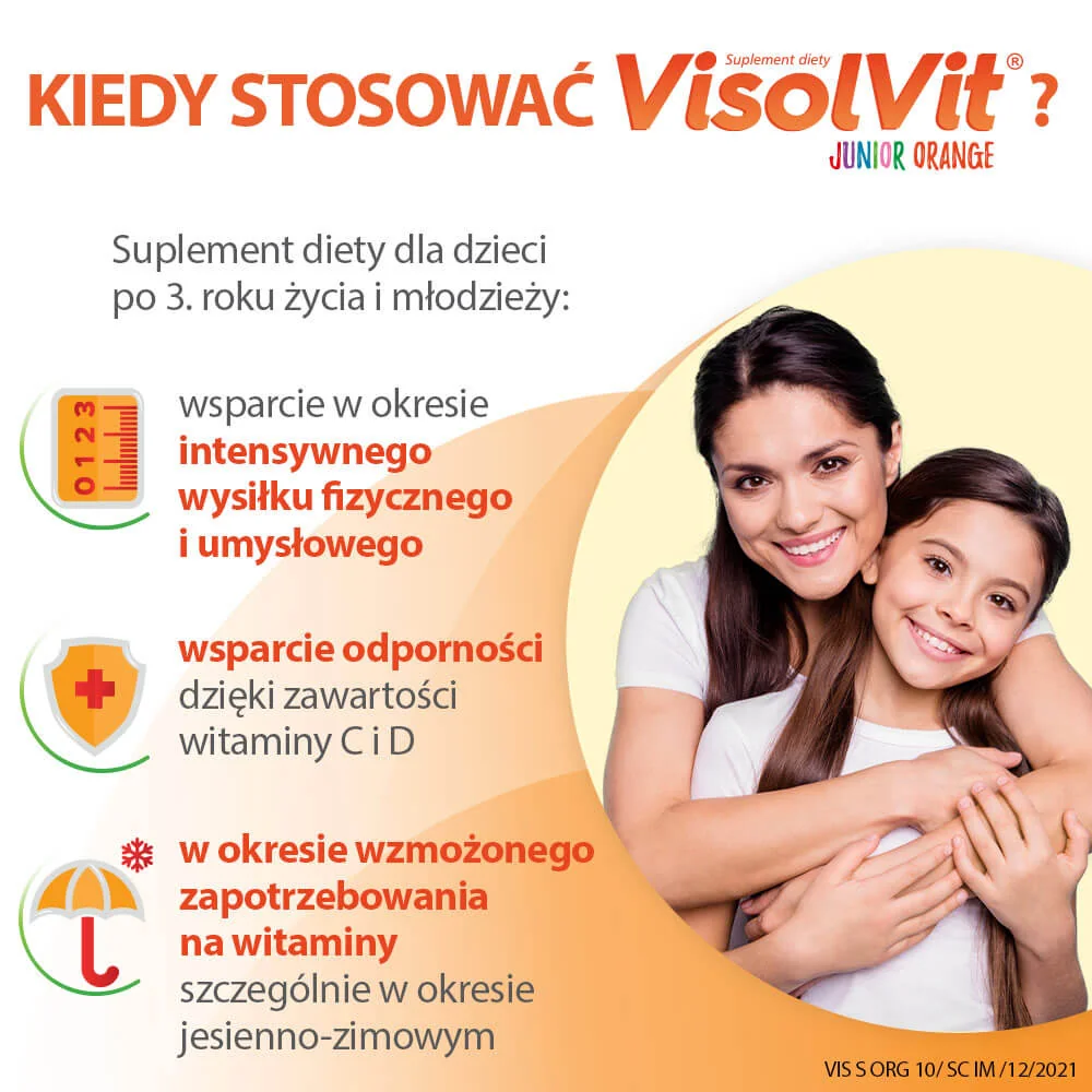 VisolVit Junior proszek musujący o smaku pomarańczowym, 10 saszetek