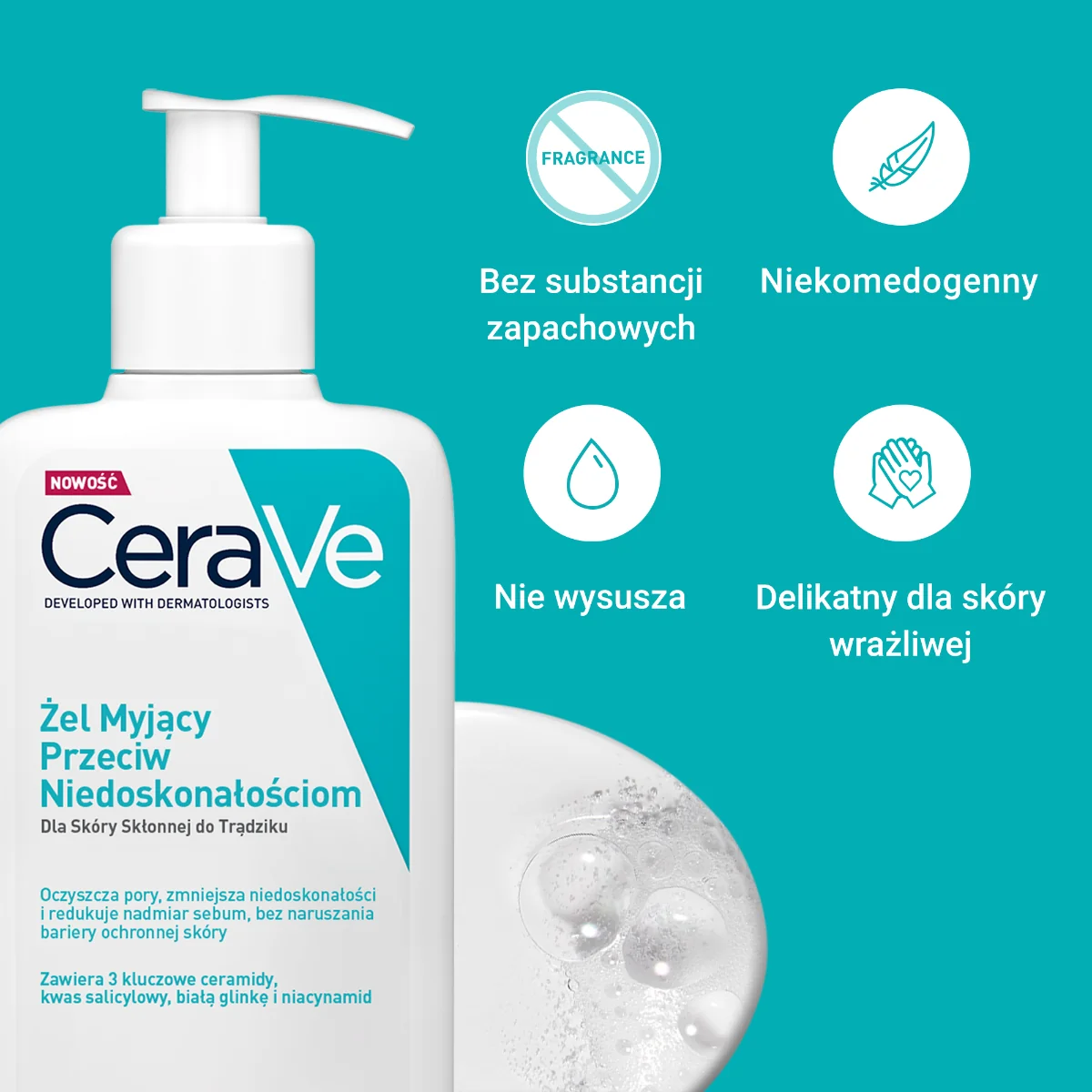 CeraVe żel myjący przeciw niedoskonałościom, 236 ml