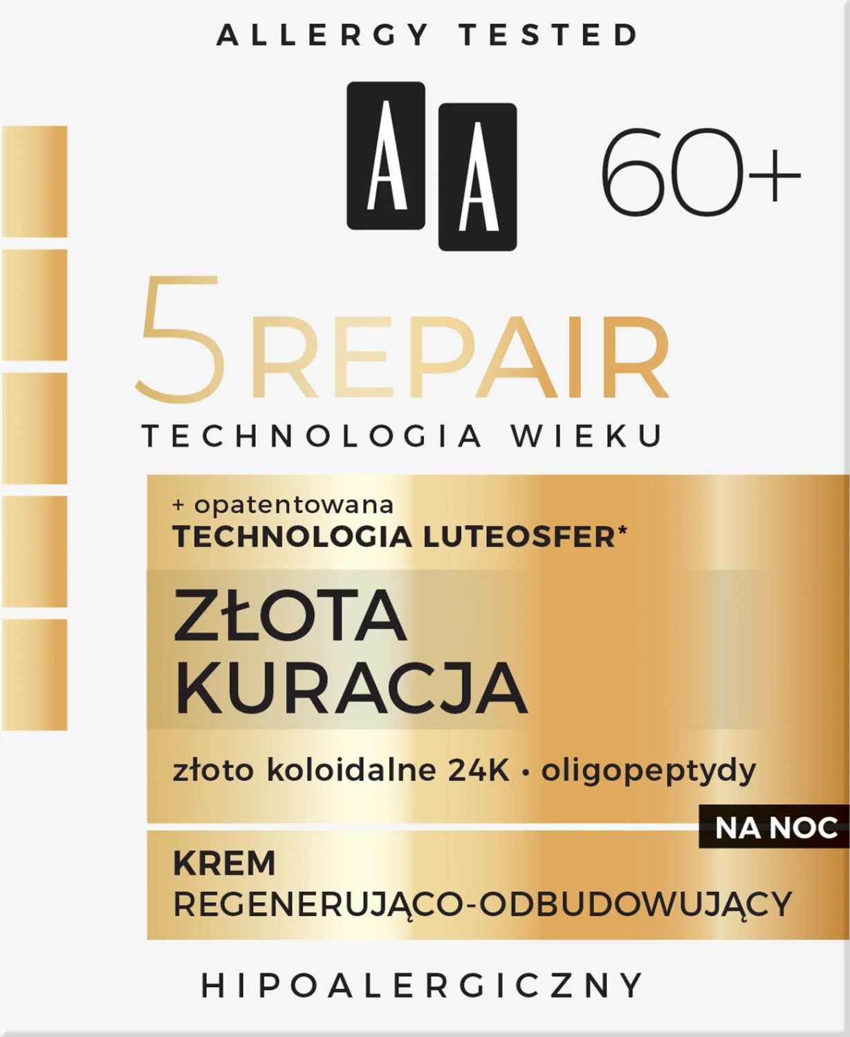 AA 5Repair Złota Kuracja, regenerująco-odbudowujący krem na noc 60+, 50 ml