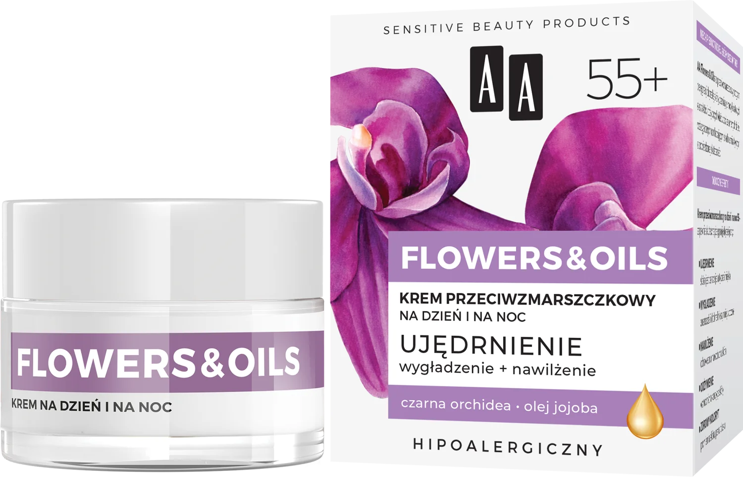 AA FLOWERS & OILS 55+ krem przeciwzmarszczkowy na dzień i na noc, 50 ml