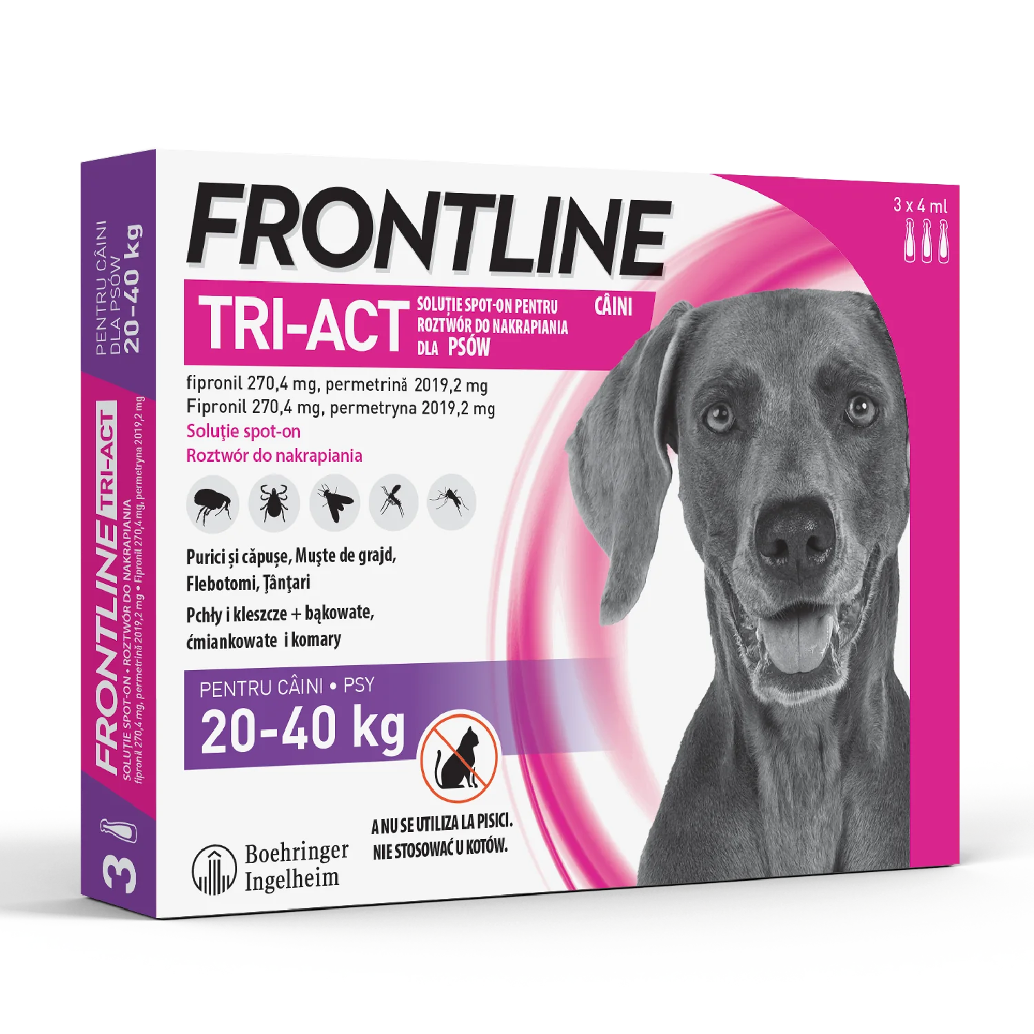 Frontline Tri-Act L, (270,4 mg + 2019,2 mg)/4 ml roztwór do nakrapiania dla psów 20-40 kg, 3 x 4 ml 