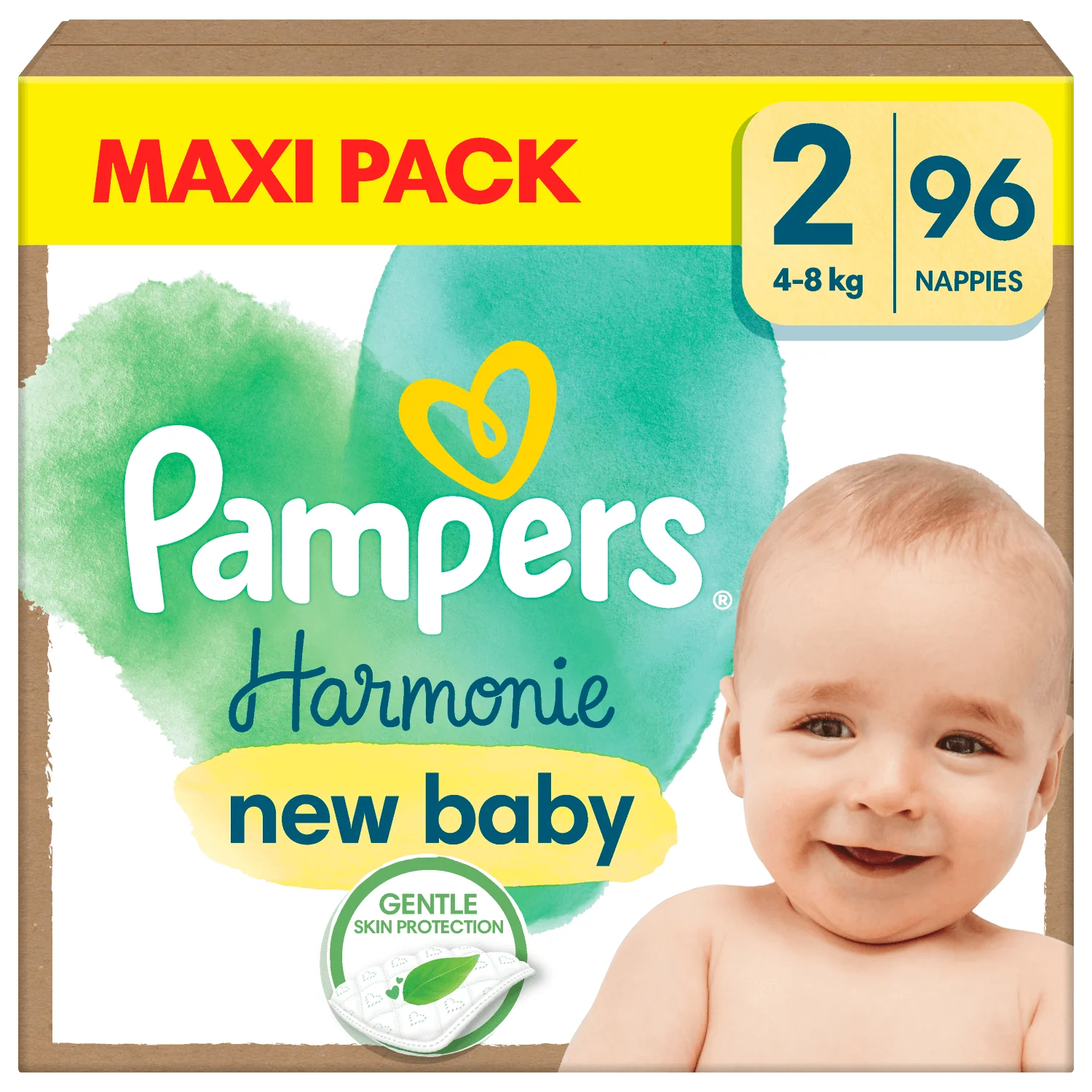 Pampers Harmonie Baby, Pieluszki, rozmiar 2 (4kg-8kg), 96 sztuki