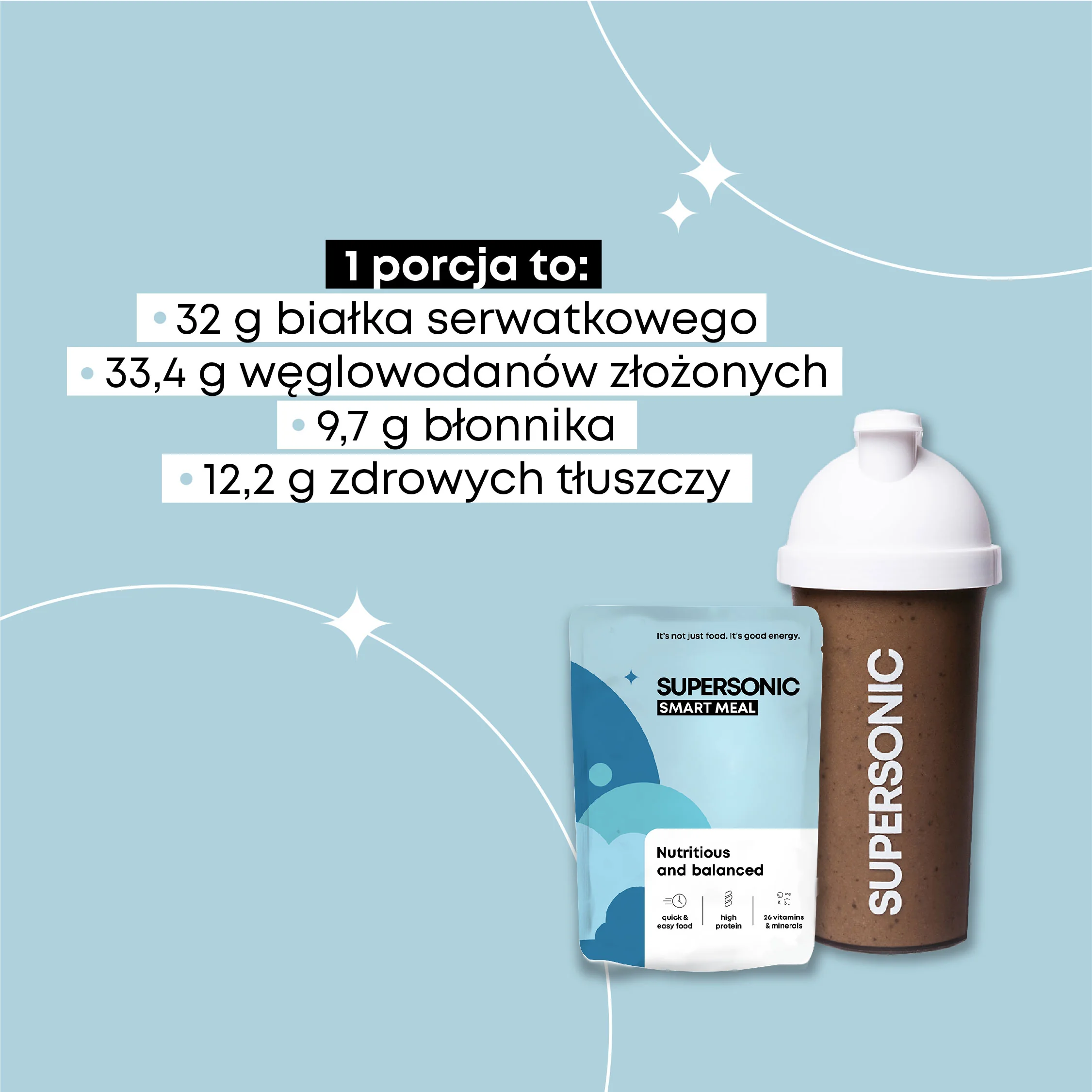 Supersonic Smart Meal pełnowartościowy posiłek o smaku lodów waniliowych z dziką truskawką, 1 porcja, 100 g 