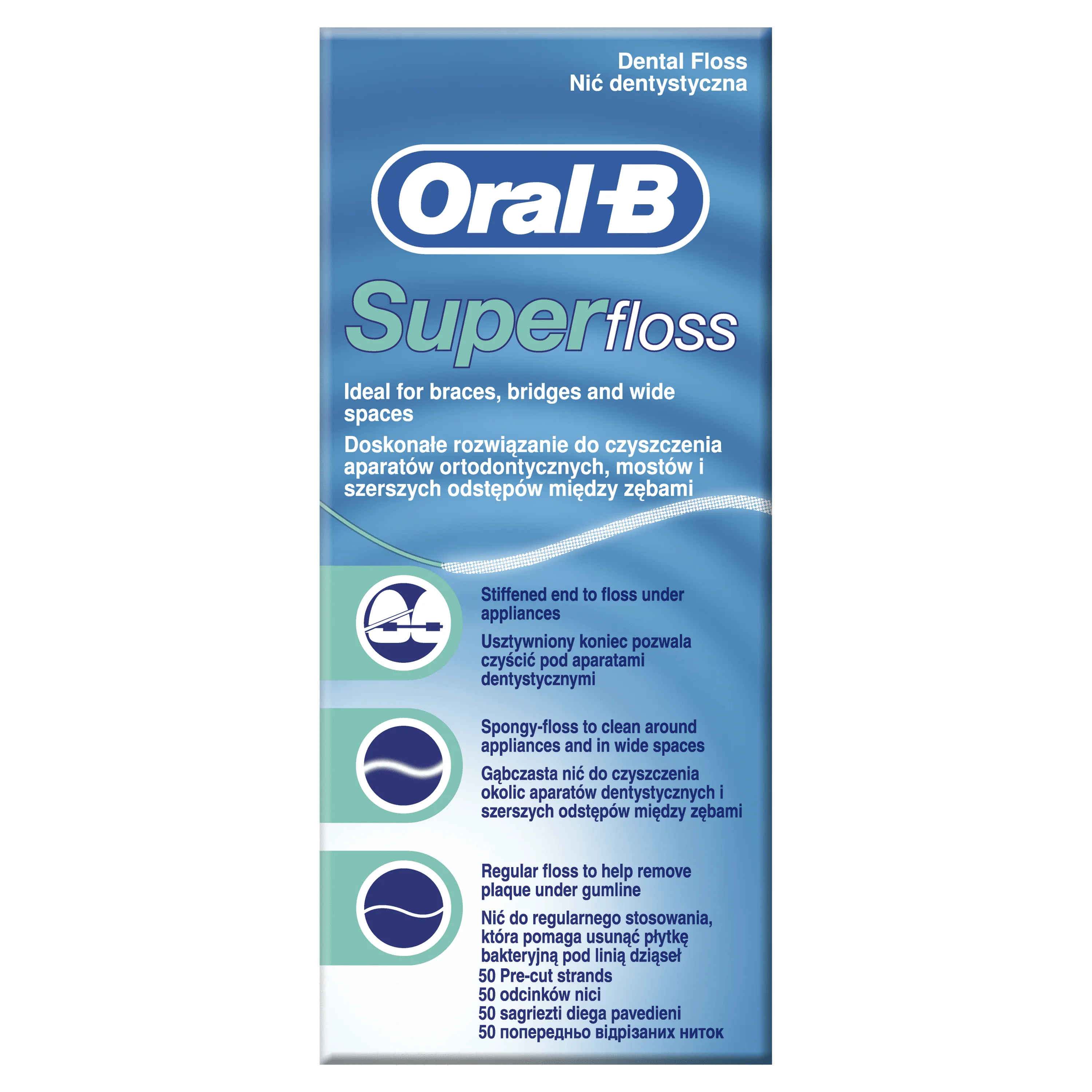 Oral-B Super Floss nić do czyszczenia aparatów ortodontycznych i mostów 50 m, 1 szt.