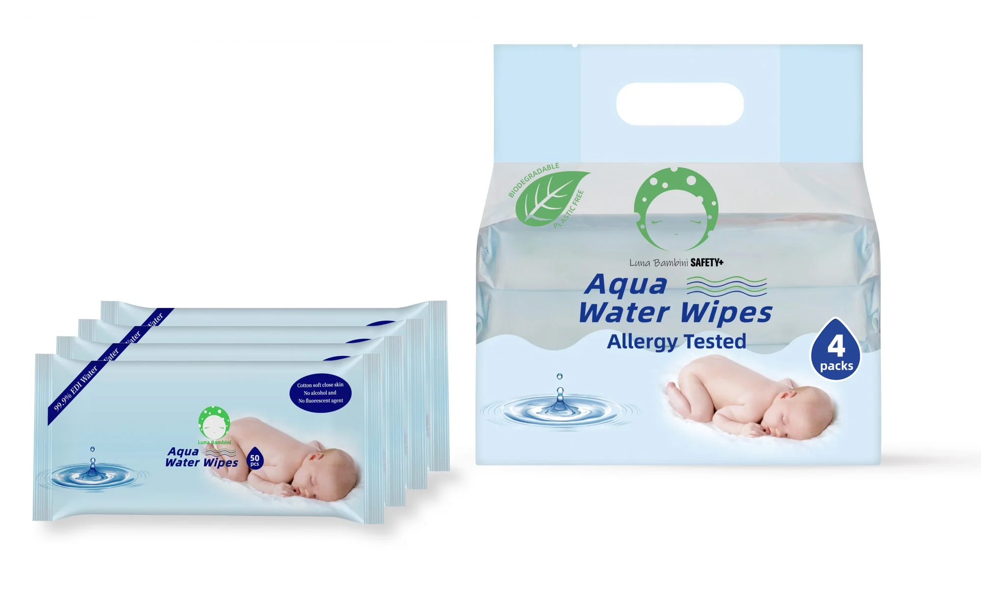 Luna Bambini Aqua Water Wipes chusteczki wodne, 4 x 50 szt. 