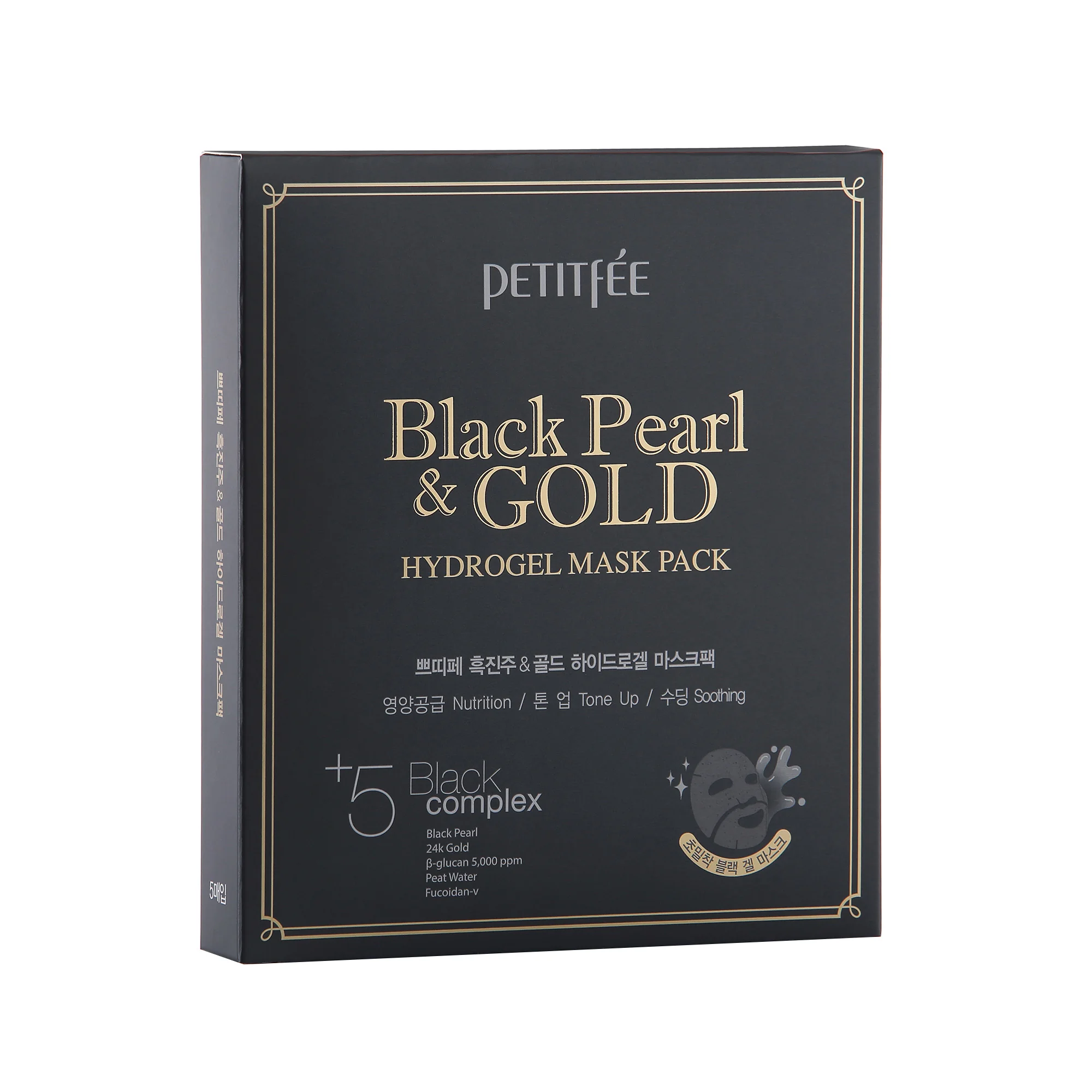 Petitfee Black Pearl & Gold, hydrożelowa maska w płachcie z czarną perłą i złotem, 32 g