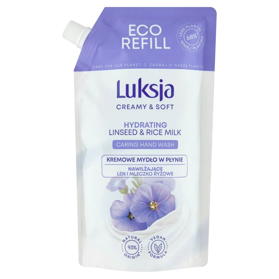 Luksja Creamy & Soft, kremowe mydło w płynie Nawilżające len i mleczko ryżowe, uzupełnienie, 400 ml