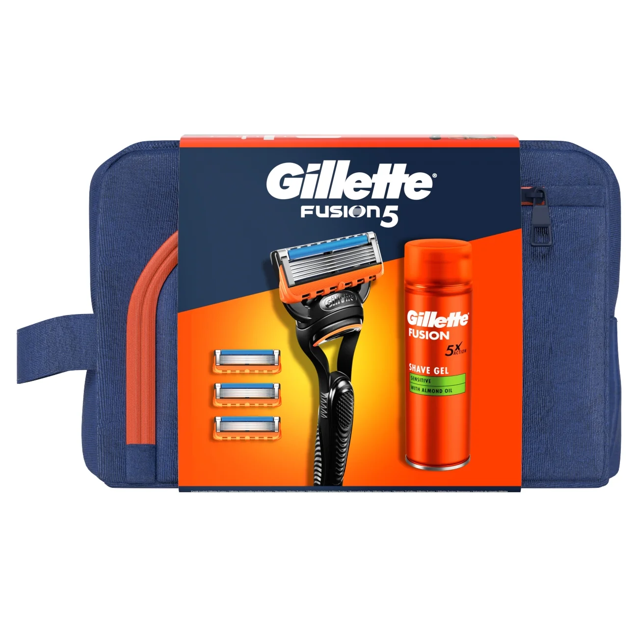 Gillette zestaw podarunkowy maszynka do golenia Fusion, 1 szt. + żel Fusion, 200 ml + torba 