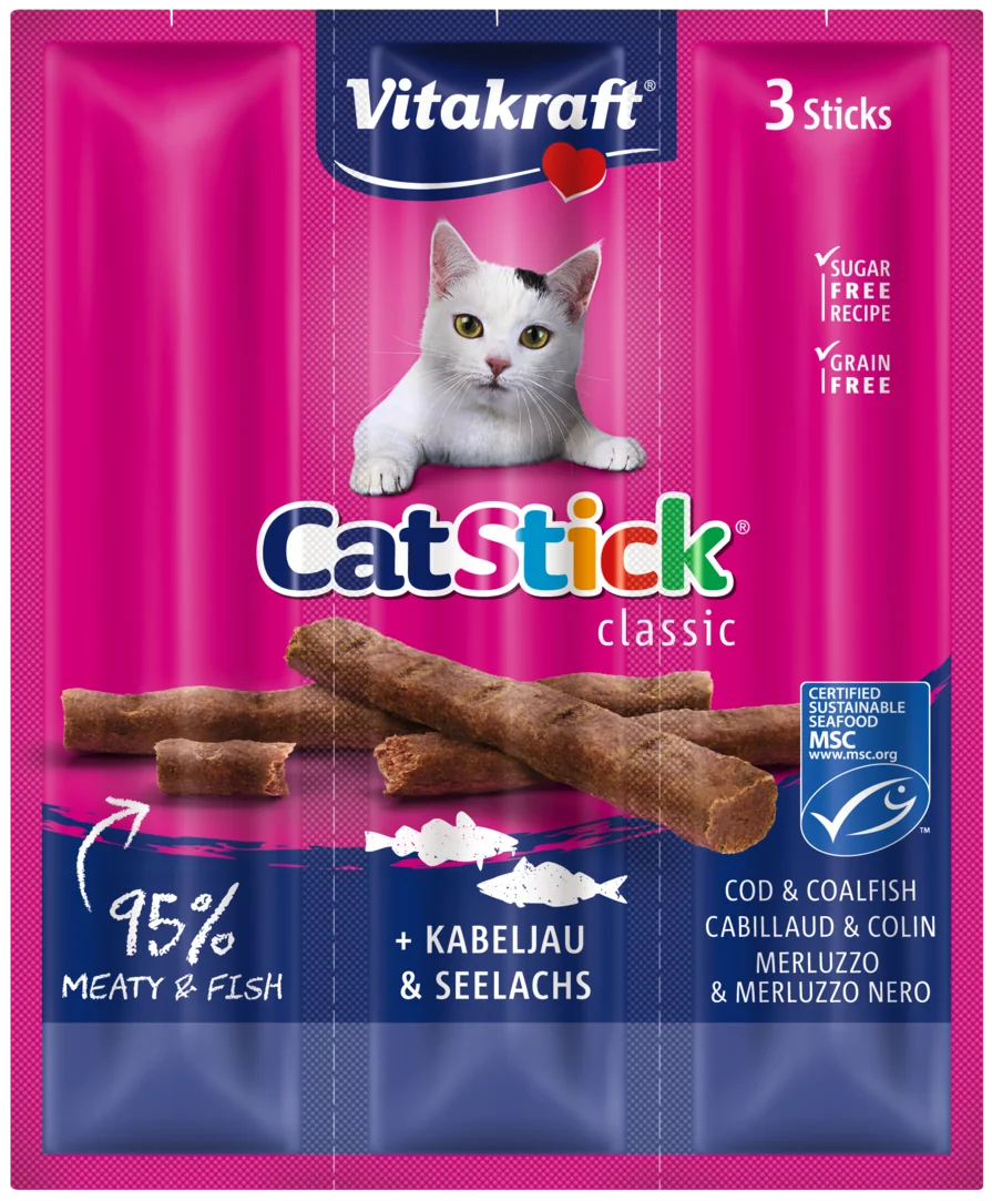 Vitakraft Cat Stick Mini kabanosy dla kota z dorszem i czarniakiem, 3 szt. x 6 g