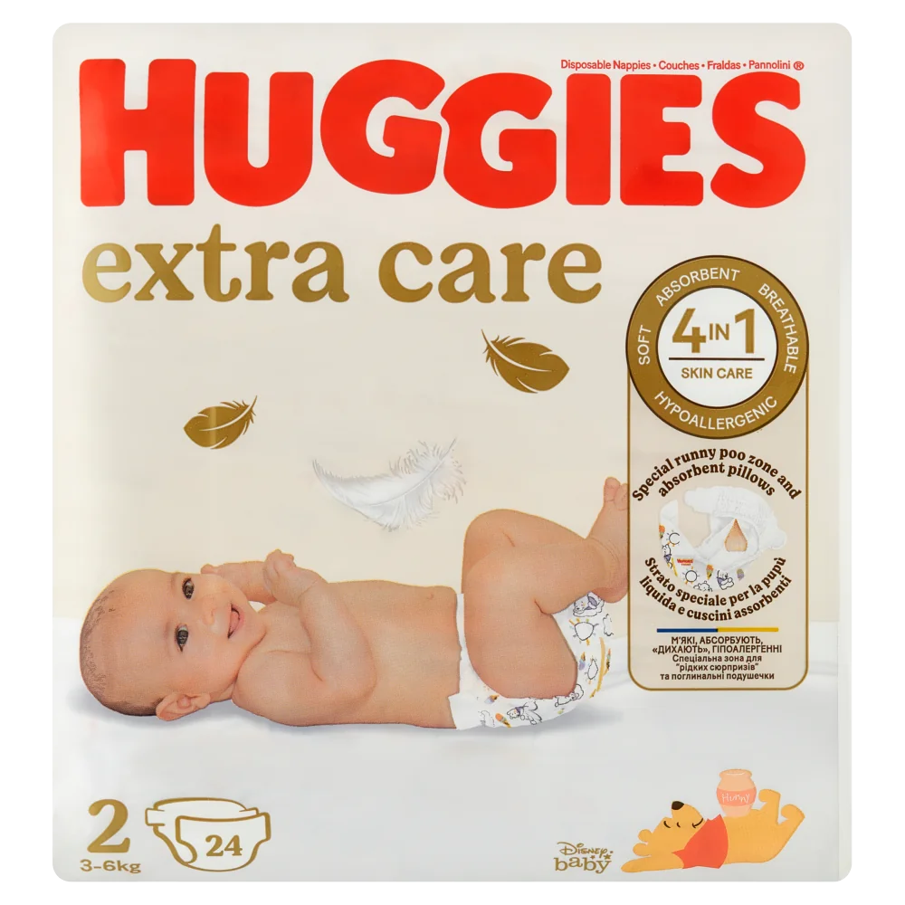 Huggies Extra Care, pieluchy rozmiar 2 3-6 kg, 24 szt.