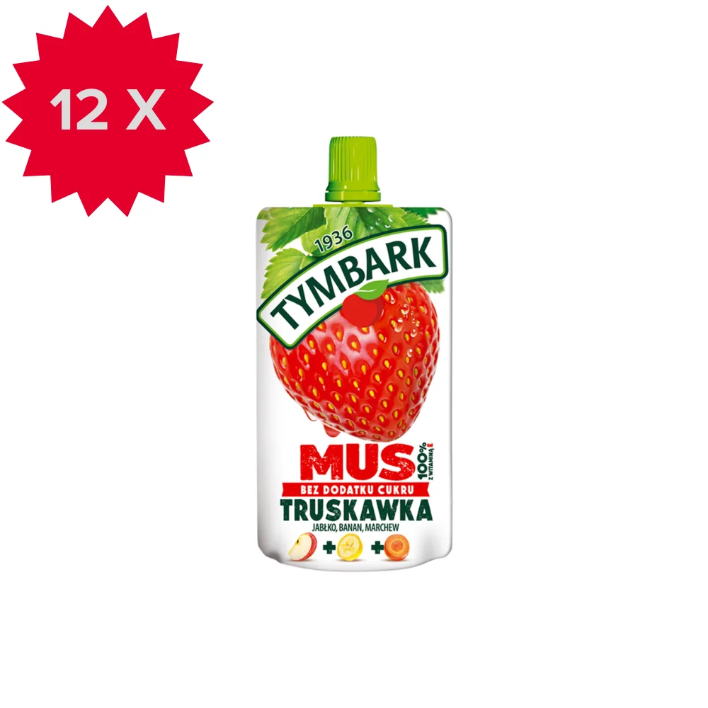 Tymbark Mus 100% truskawka, jabłko, banan, marchew, 12 x 120 g