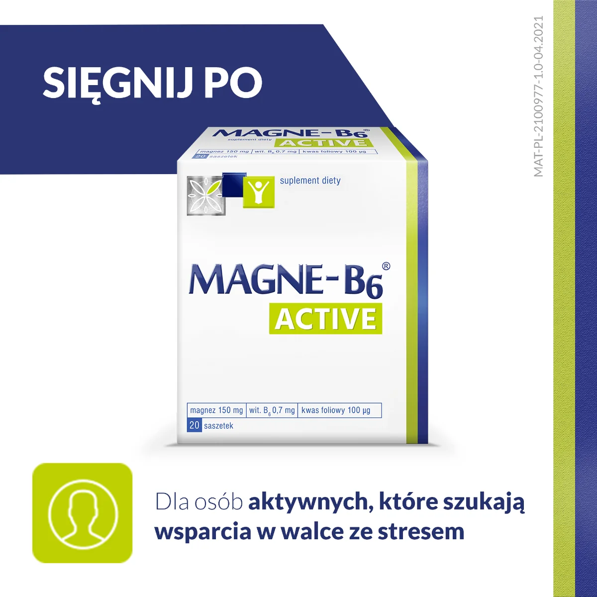 Magne B6 Active, suplement diety, 20 saszetek 