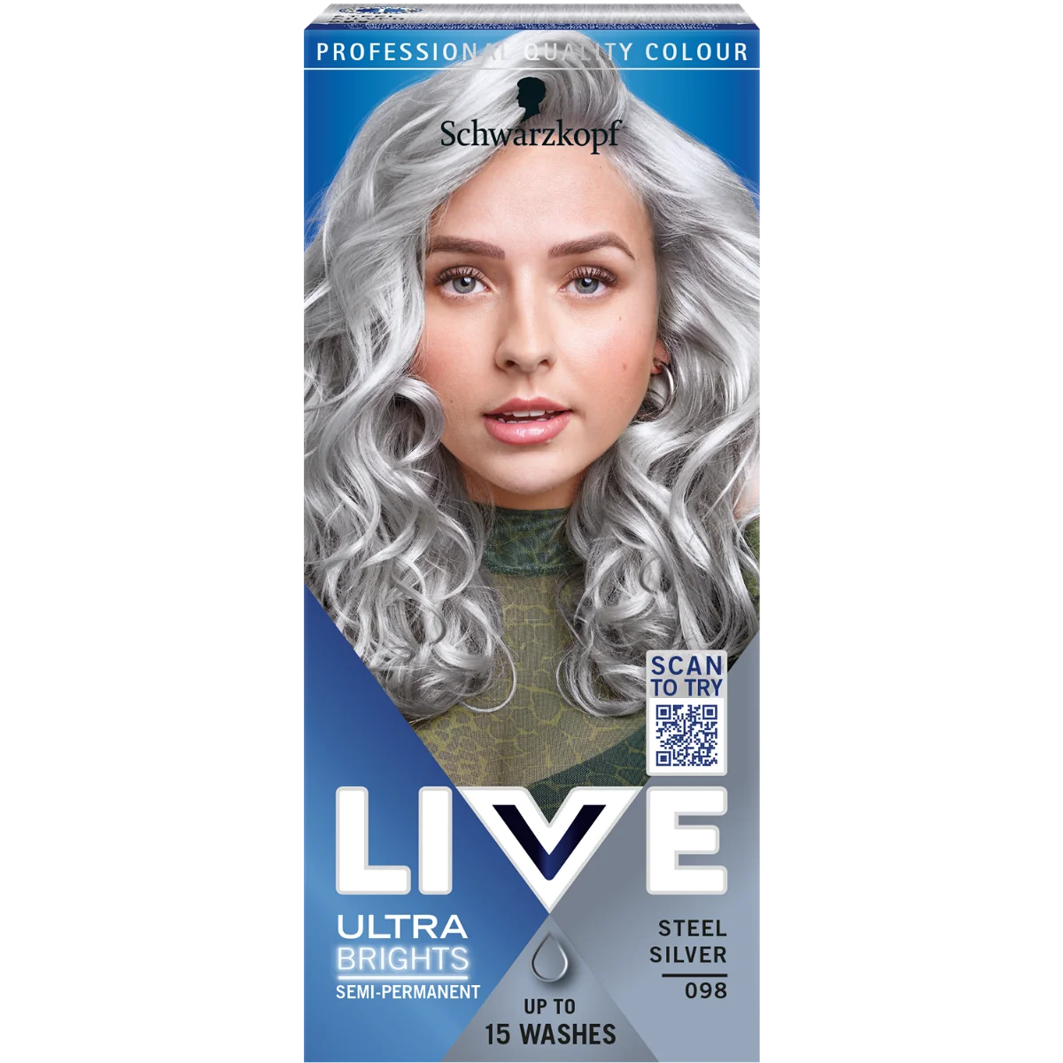 Schwarzkopf Live Ultra Brights farba do włosów 098 Silver Steel, 1 szt.