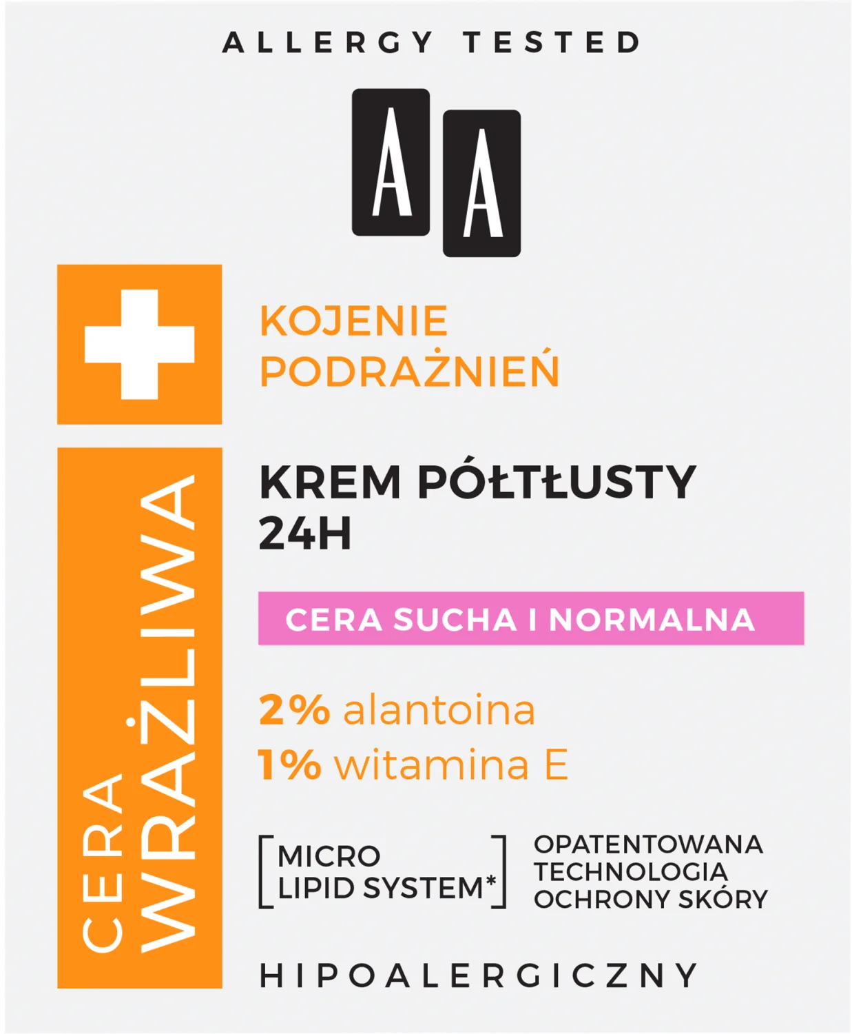 AA CERA WRAŻLIWA Krem półtłusty 24h, 50 ml