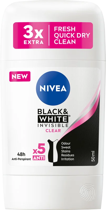 Nivea Black & White Invisible Clear, antyperspirant w sztyfcie, 50 ml