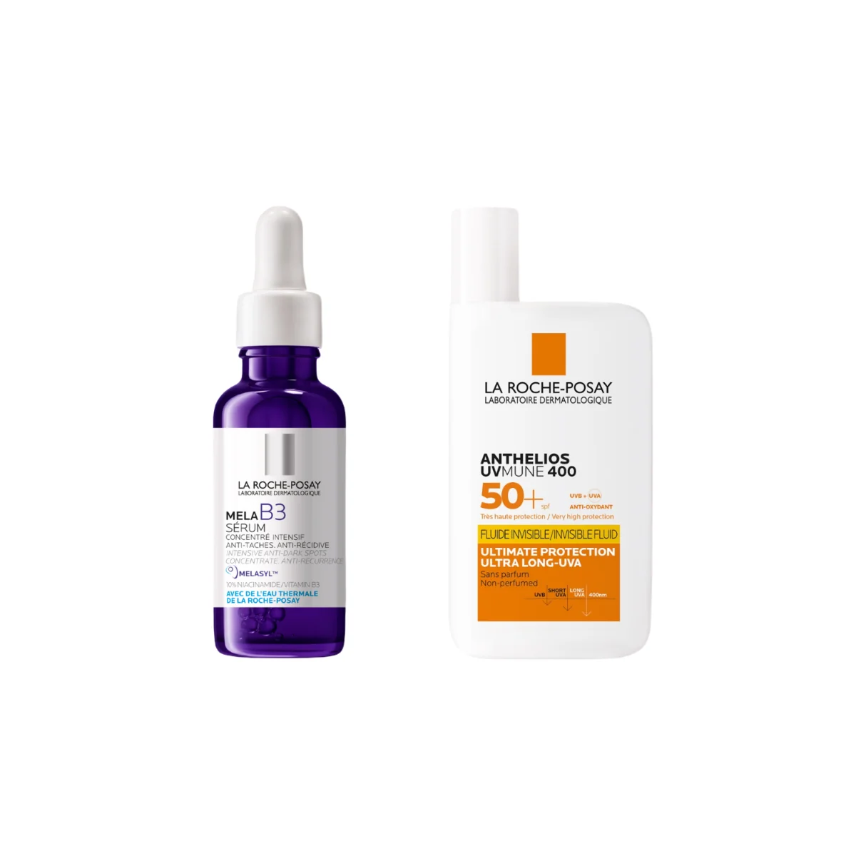 La Roche-Posay Mela B3 skoncentrowane serum przeciw przebarwieniom, 30 ml + Anthelios UVMune 400 Niewidoczny Fluid SPF 50+, 50 ml