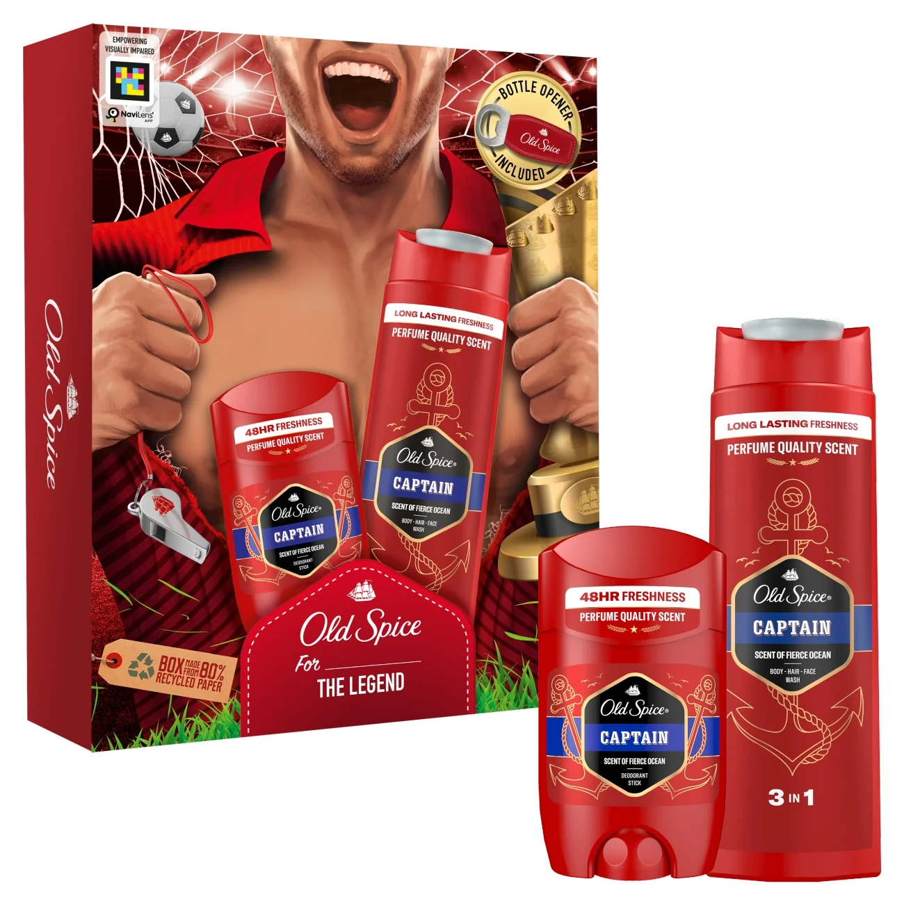 Old Spice Captain Footballer zestaw podarunkowy dezodorant w sztyfcie, 50 ml + żel pod prysznic, 250 ml + otwieracz do butelek