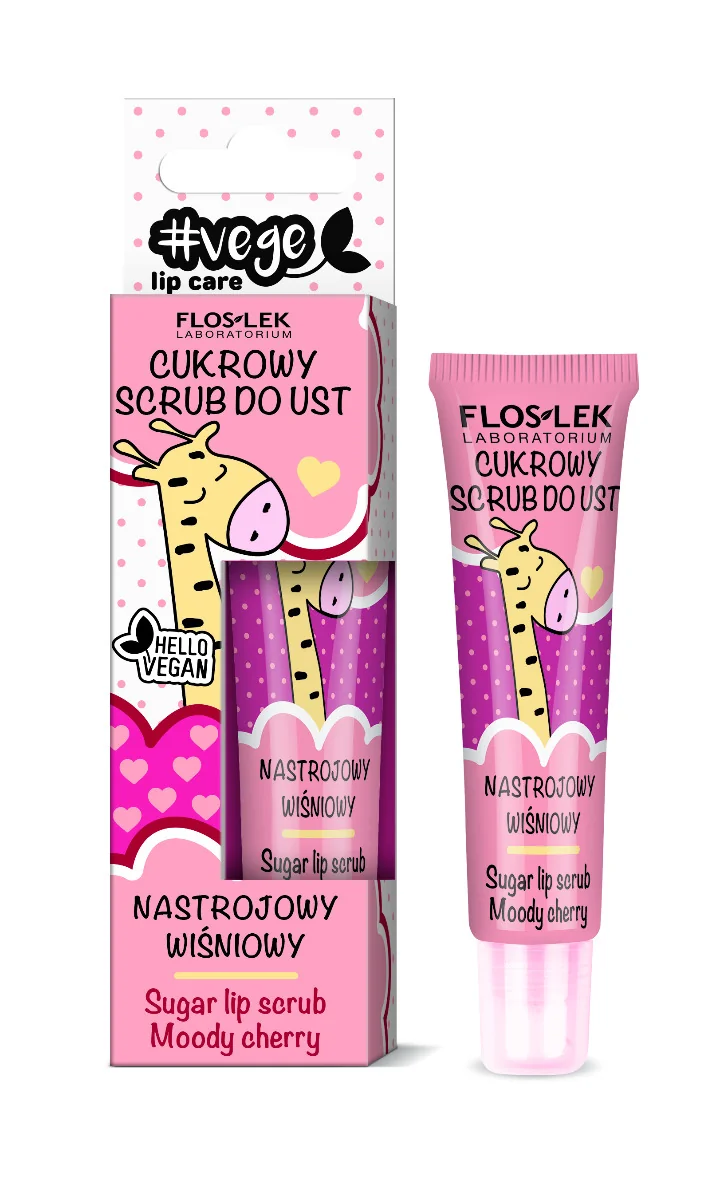 Floslek Vege Lip Care, cukrowy scrub do ust nastrojowy wiśniowy, 14 g