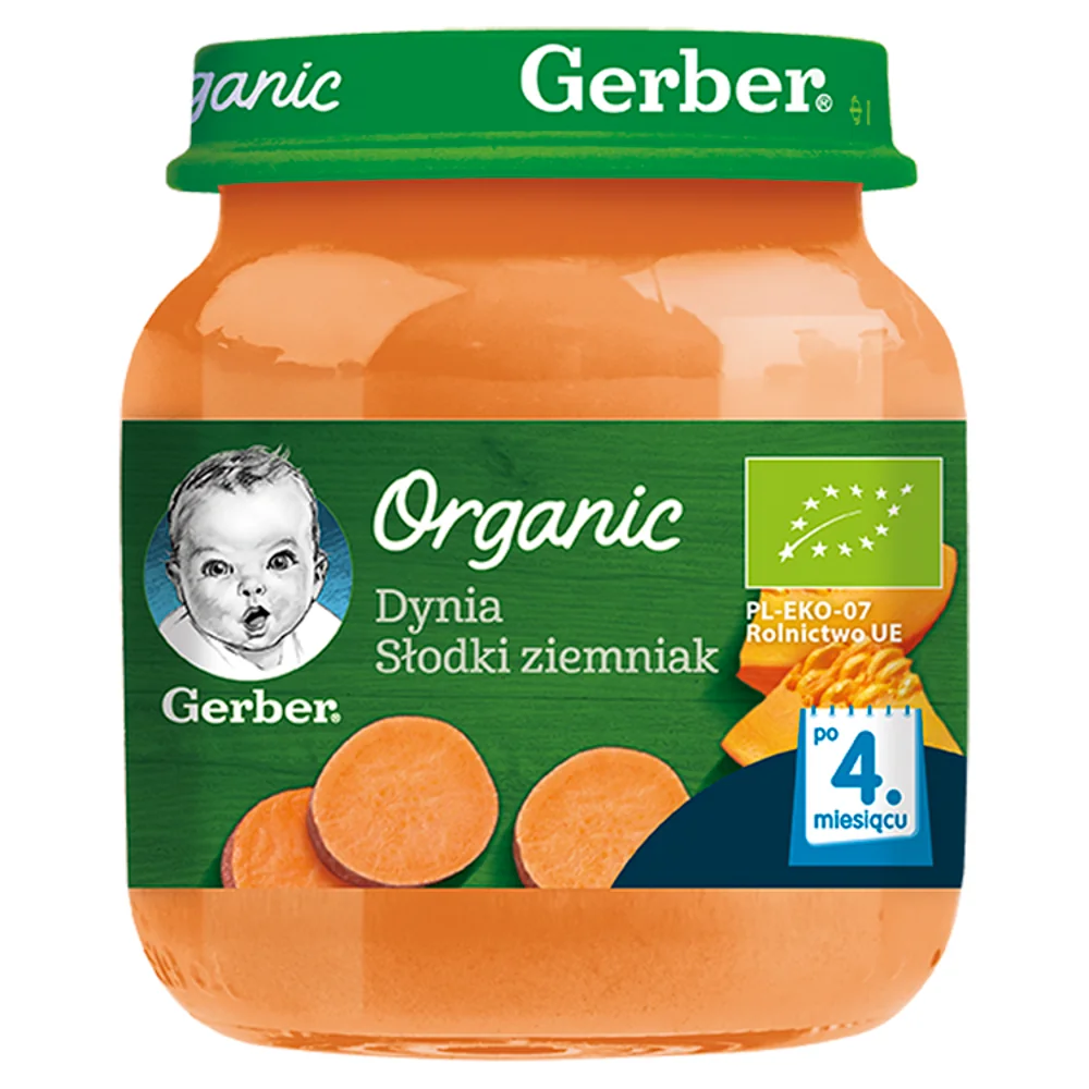 Gerber Organic obiadek dynia-słodki ziemniak dla niemowląt po 4 miesiącu, 125 g