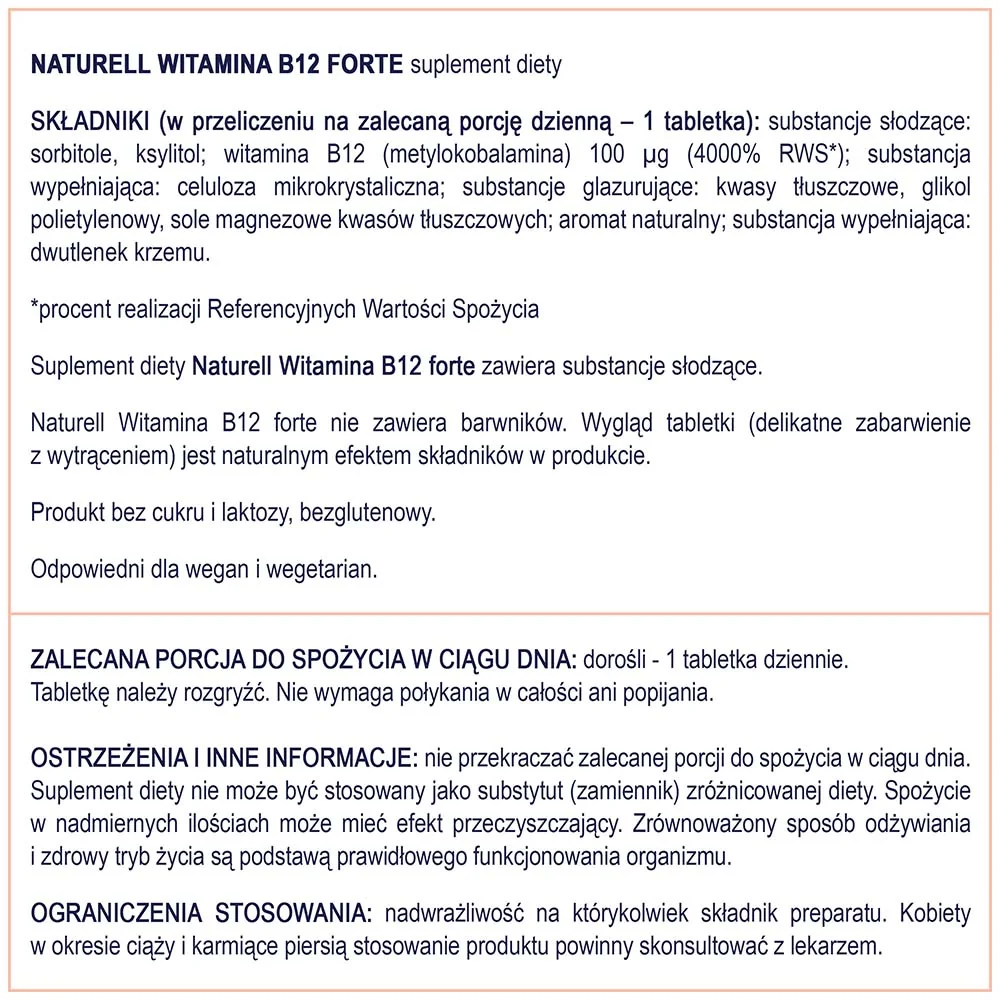 Naturell Witamina B12 Forte, 120 tabletek do rozgryzania i żucia