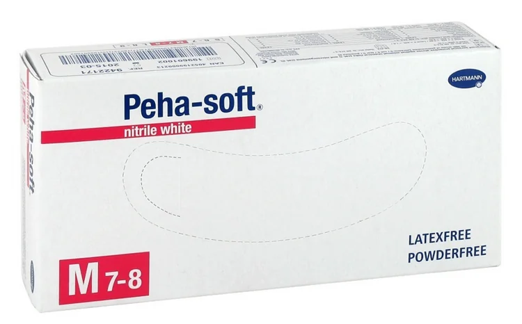 Peha-Soft Nitrile , rękawiczki diagnostyczne nitrylowe bezpudrowe, białe, rozmiar M, 100 sztuk