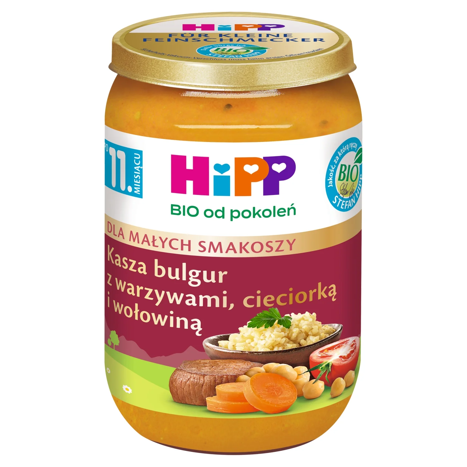 HiPP BIO od pokoleń obiadek kasza bulgur z warzywami cieciorką i wołowiną po 11. miesiącu, 220 g