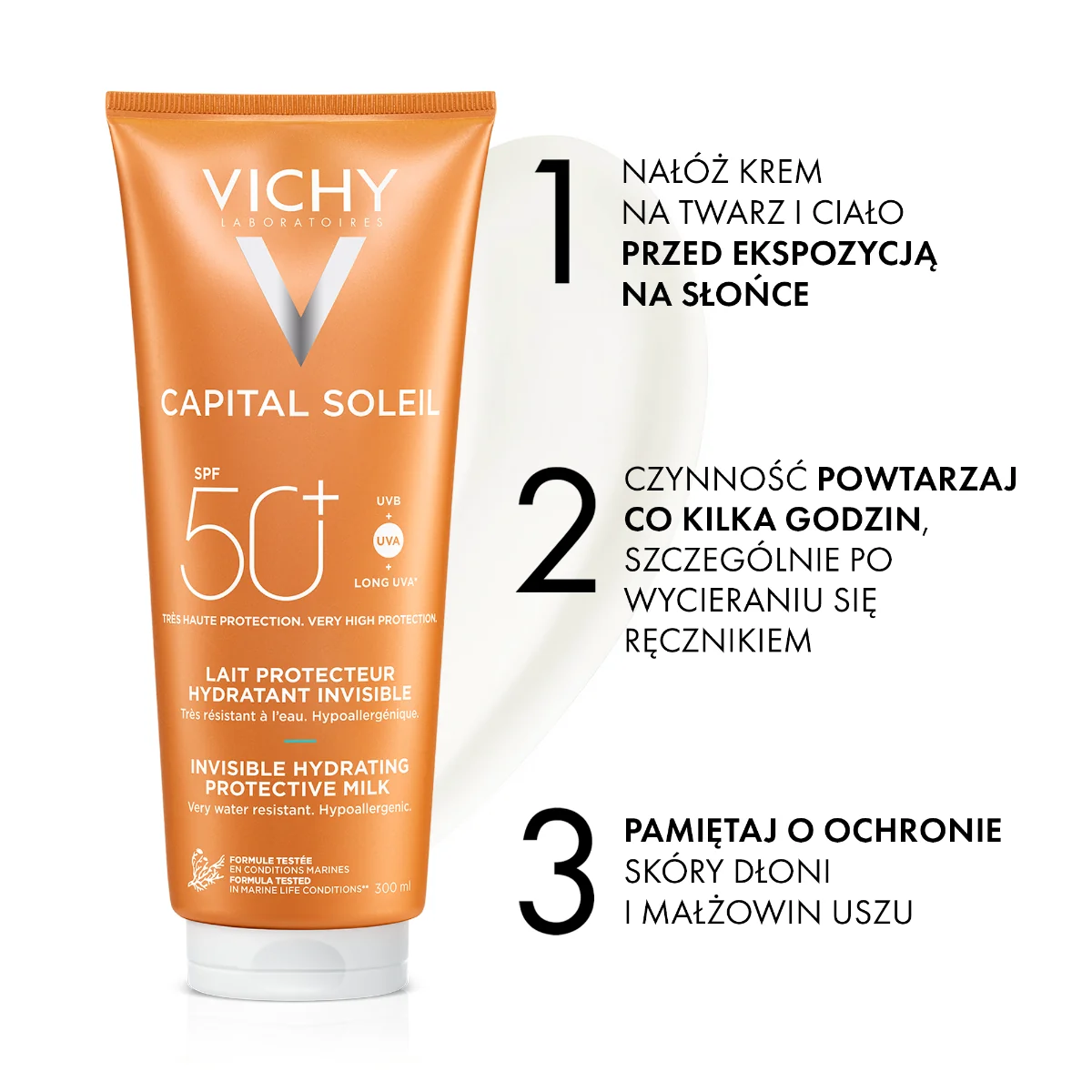 Vichy Capital Soleil, Mleczko do twarzy i ciała SPF 50+, 300 ml