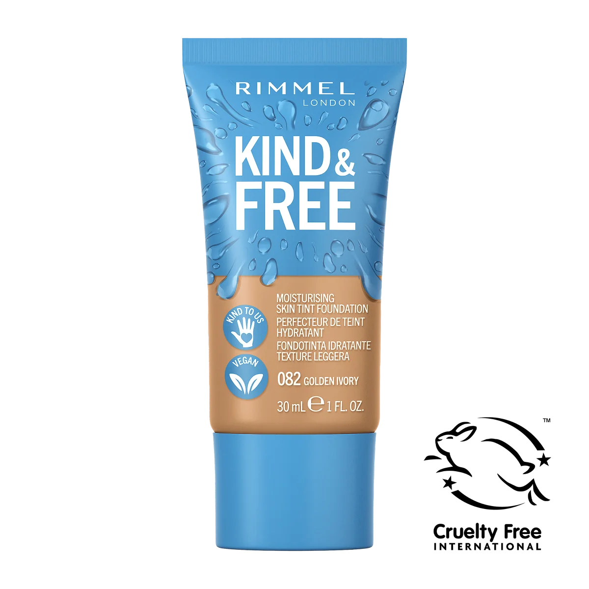 Rimmel Kind & Free wegański podkład nawilżający, 082 Golden Ivory, 30 ml