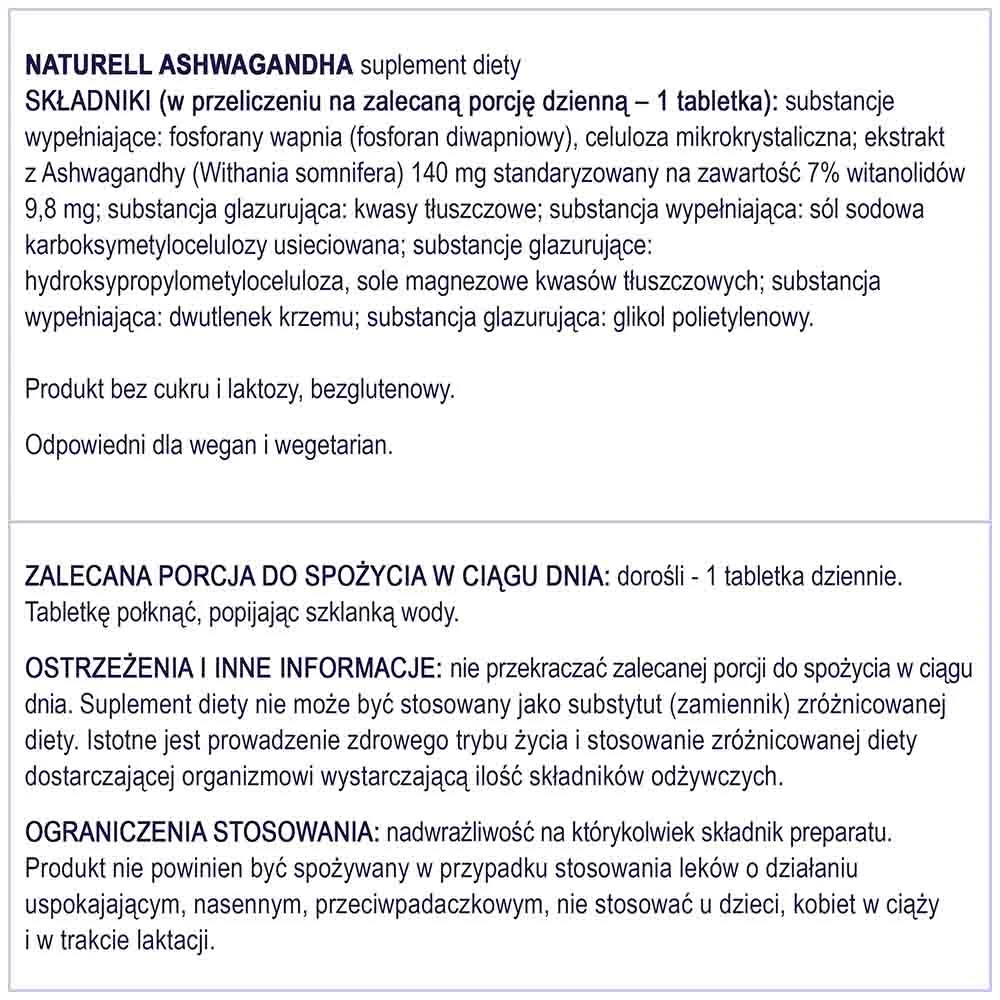 Naturell Ashwagandha 120 tabletek 