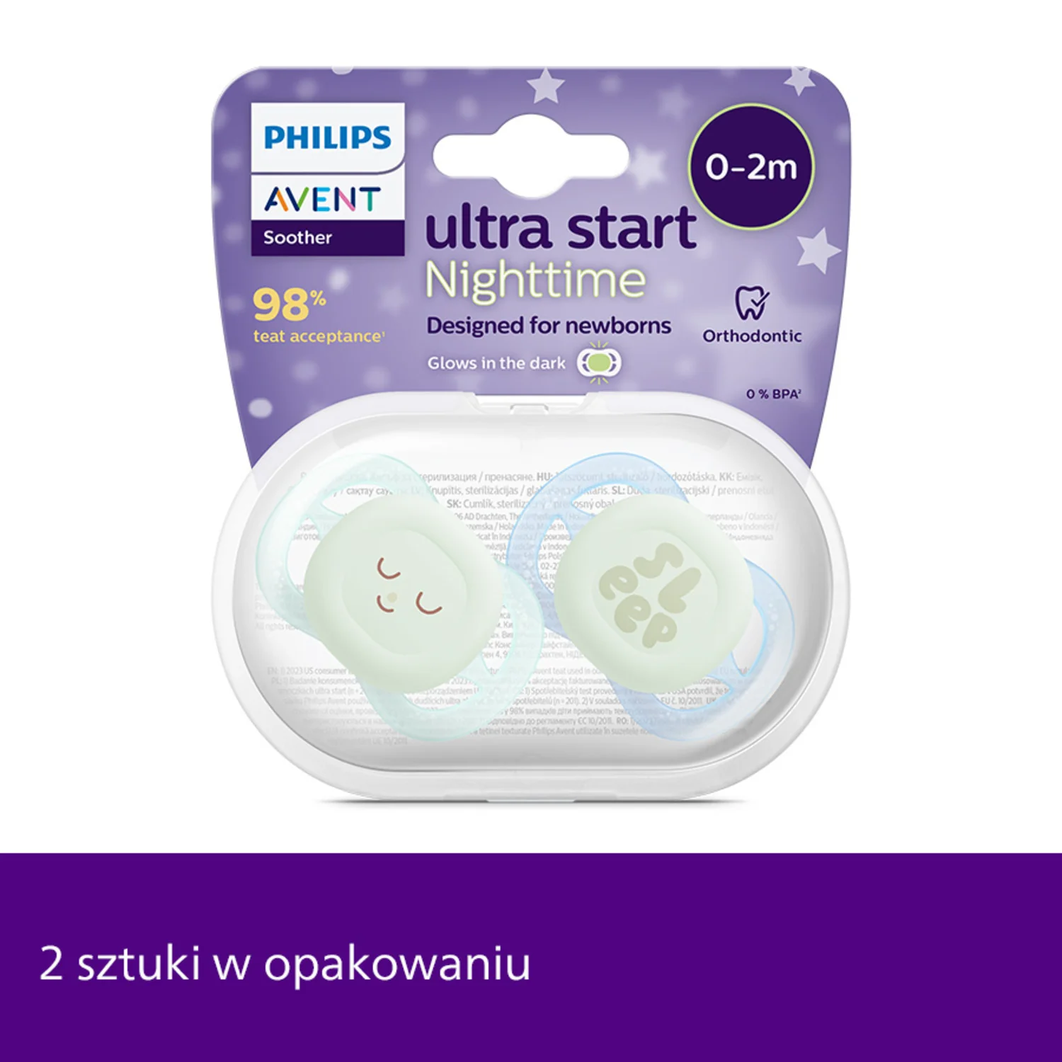 Philips Avent Ultra Start SCF075/08 smoczek świecący w ciemności, 2 szt.