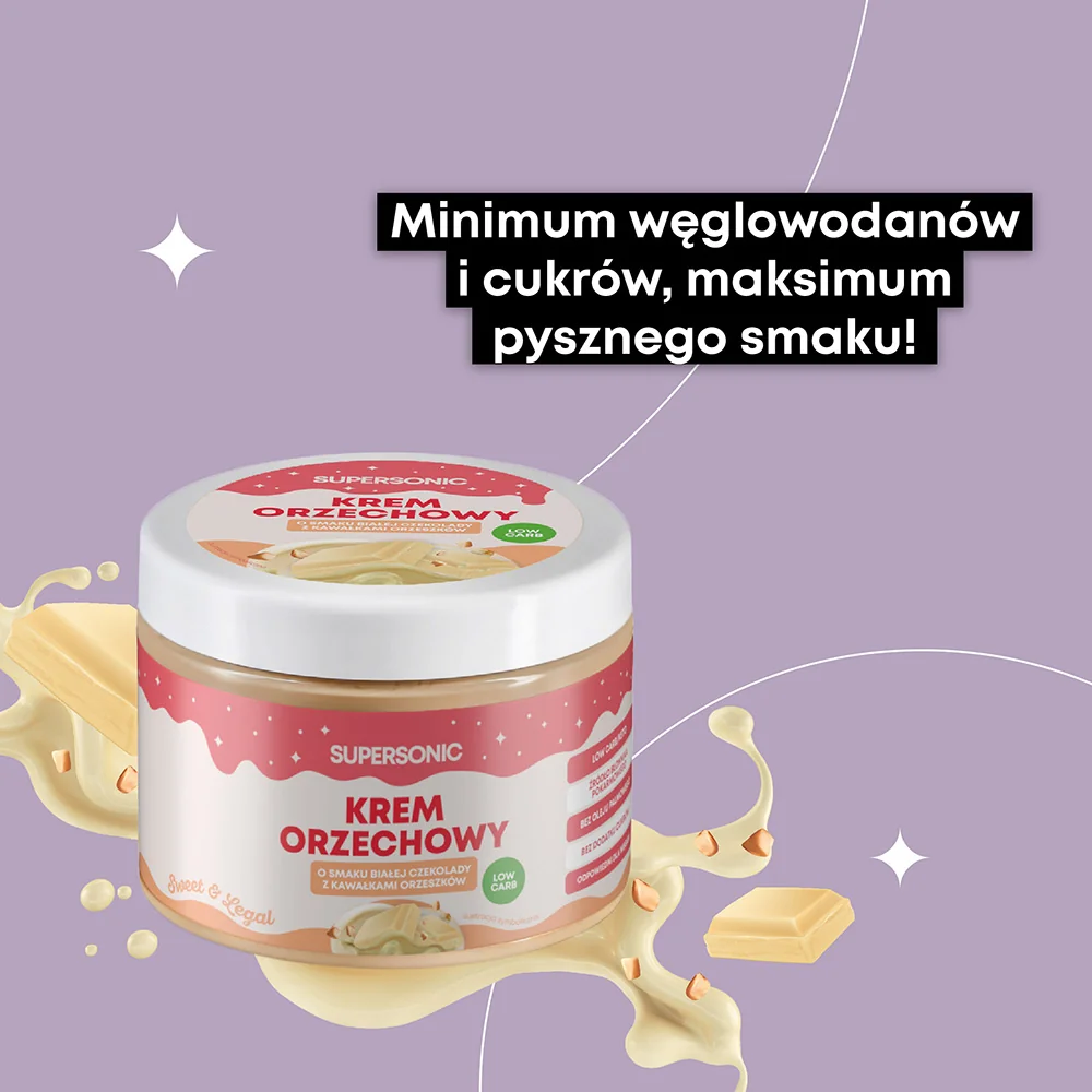 Supersonic krem orzechowy crunchy o smaku białej czekolady z kawałkami orzeszków (low-carb), 250 g 