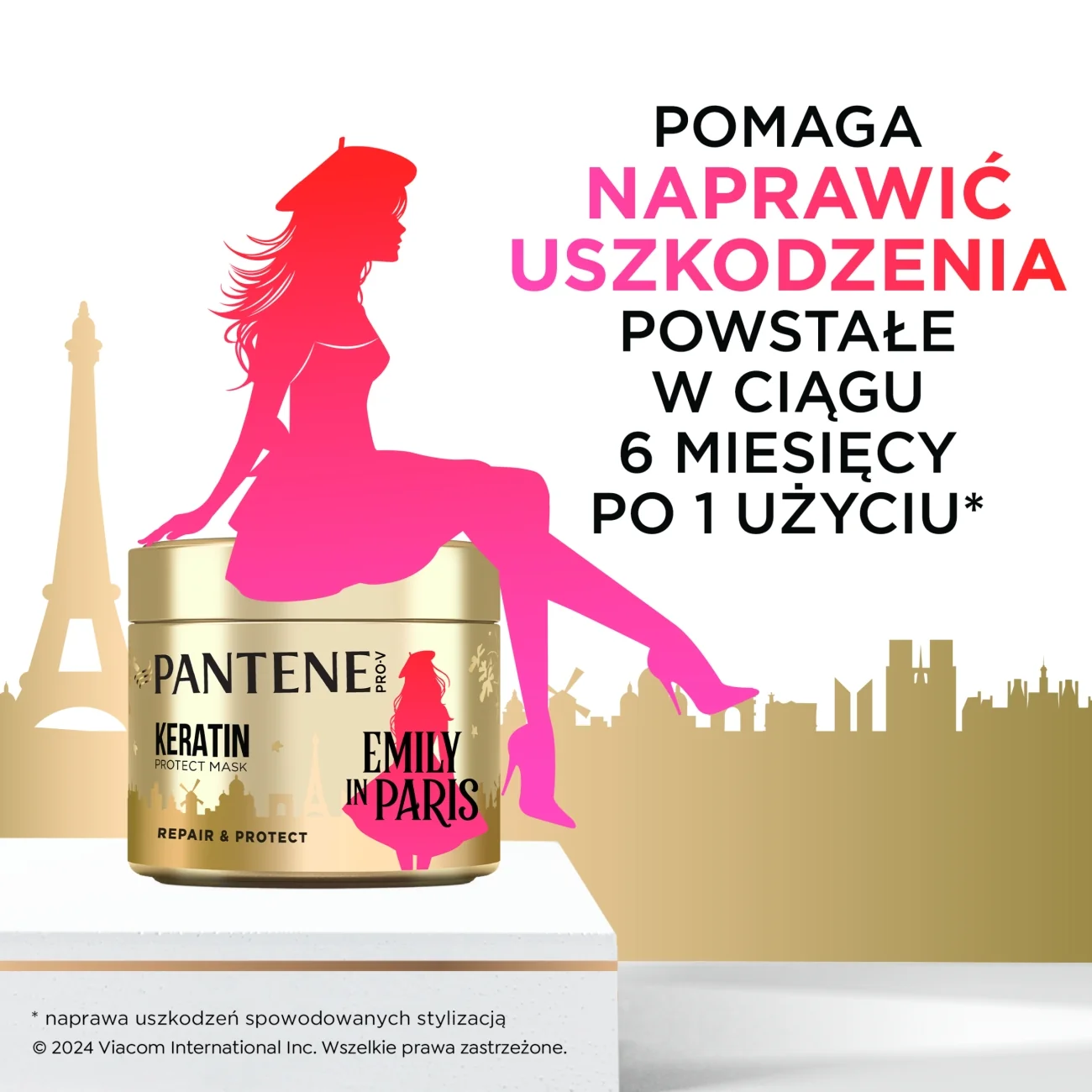 Pantene x Emily in Paris serum, 200 ml +  olejek, 100 ml + maska do włosów, 300 ml