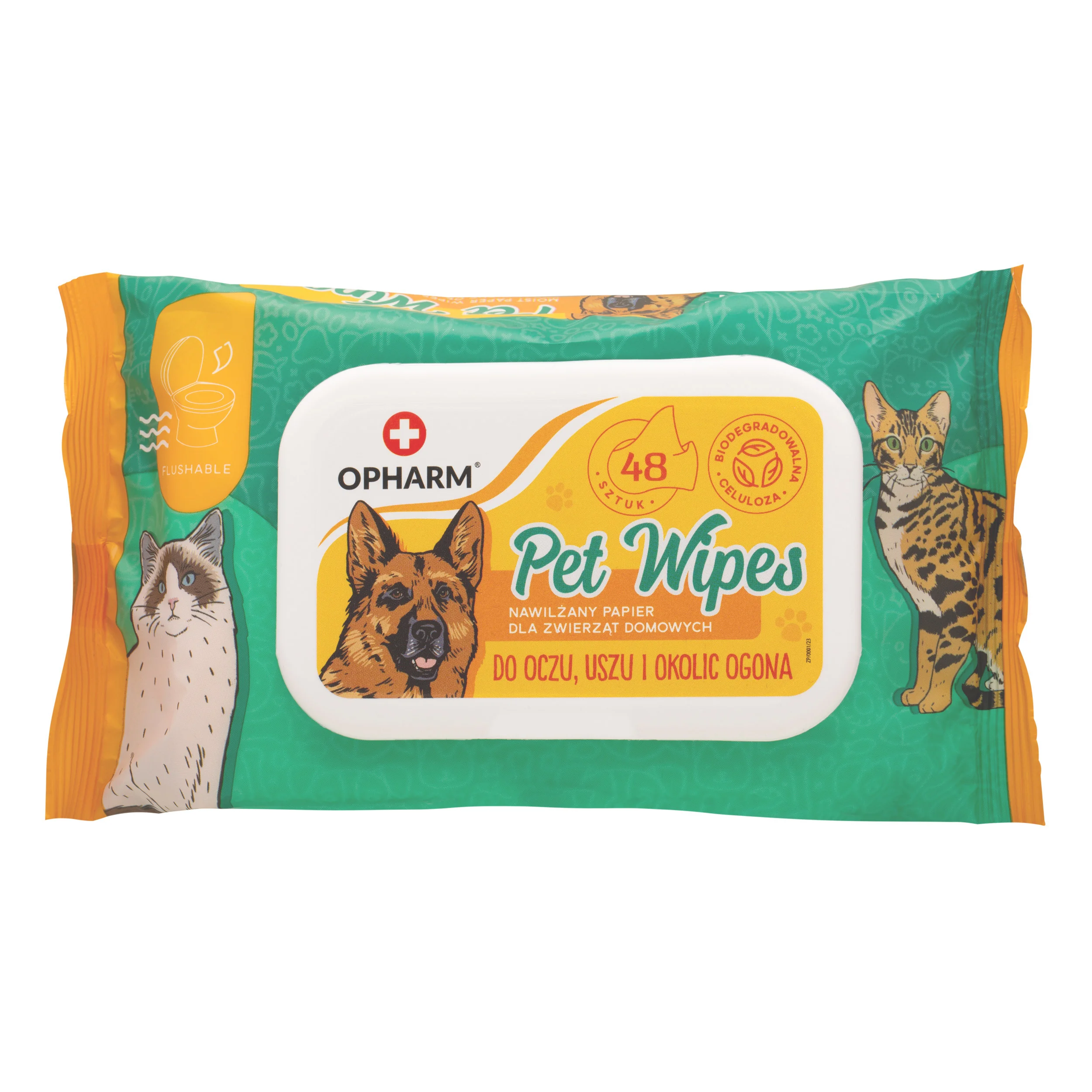 Opharm Pet Wipes chusteczki nawilżane dla zwierząt do oczu, uszu i okolic ogona, 48 sztuk