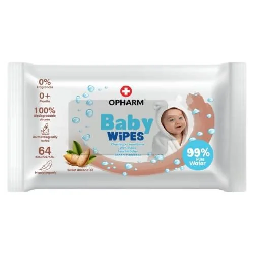 Opharm Baby Wipes Oil Almond chusteczki nawilżane dla dzieci i niemowląt, 64 sztuki