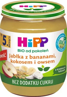 HiPP BIO Jabłka z bananami, kokosem i owsem, 160 g