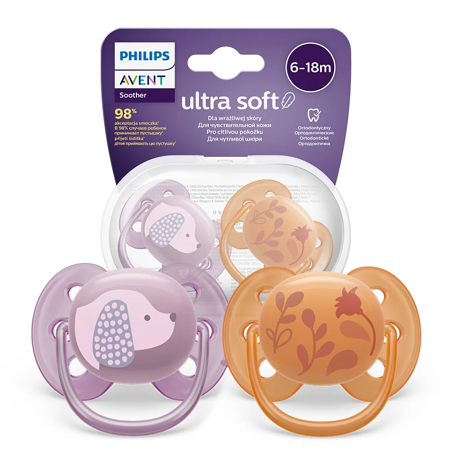 Philips Avent Ultra Soft, miękki smoczek ortodontyczny 6-18m, SCF091/18, 2szt.