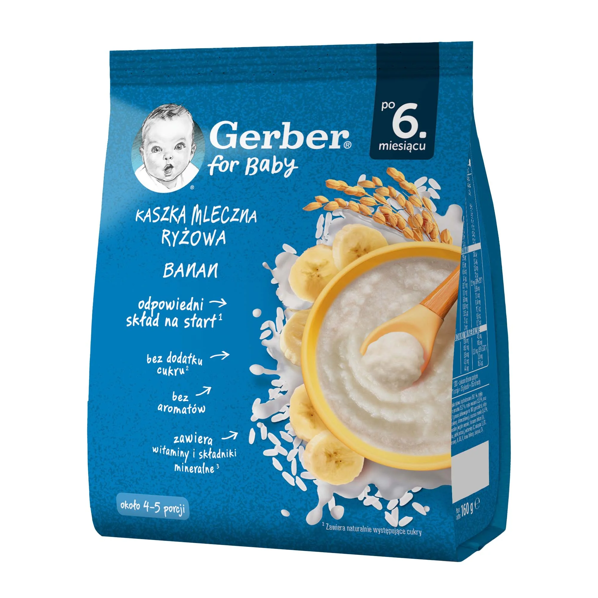 Gerber kaszka mleczna ryżowa banan po 6. miesiącu, 160 g